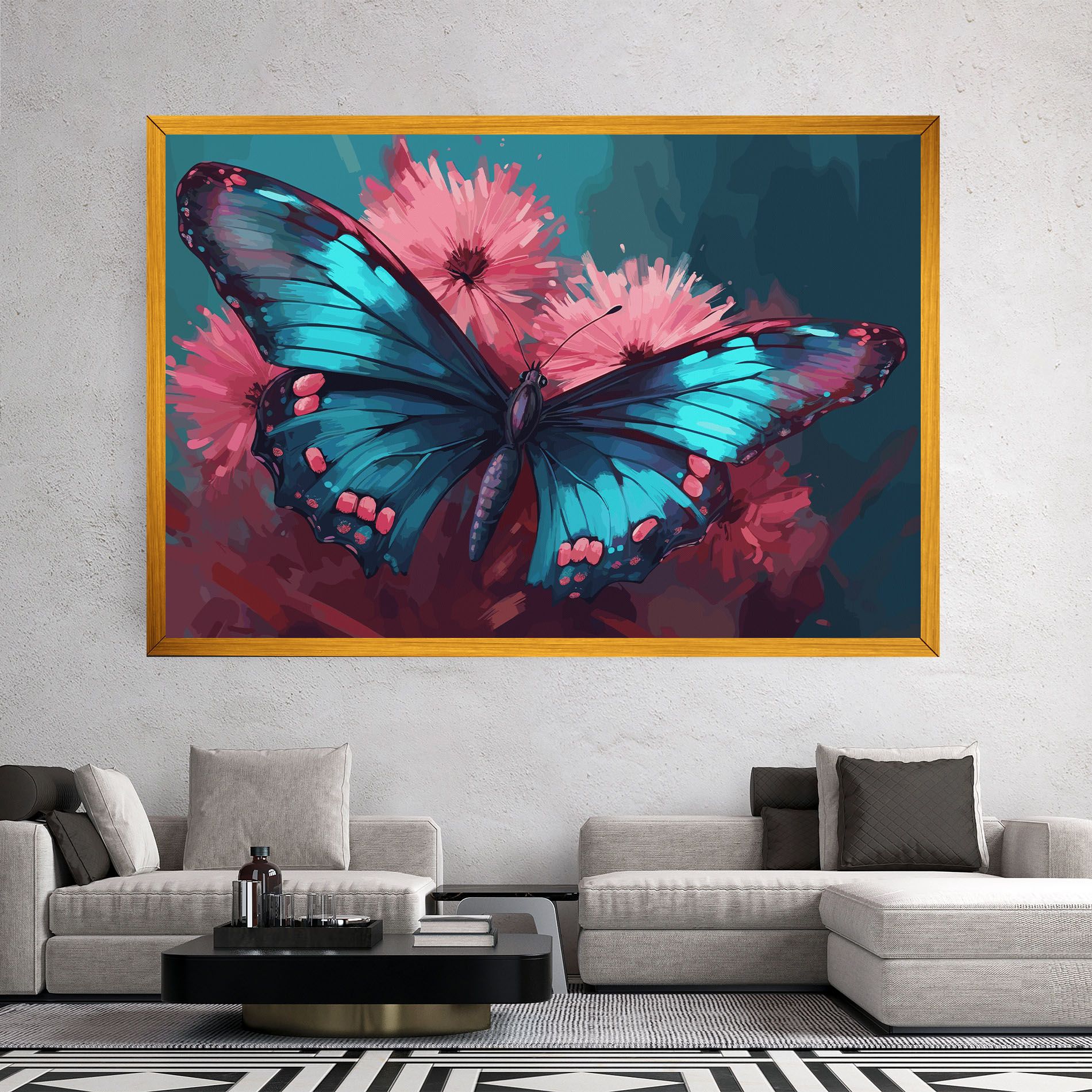 Blue Butterfly On Pink mockup 2