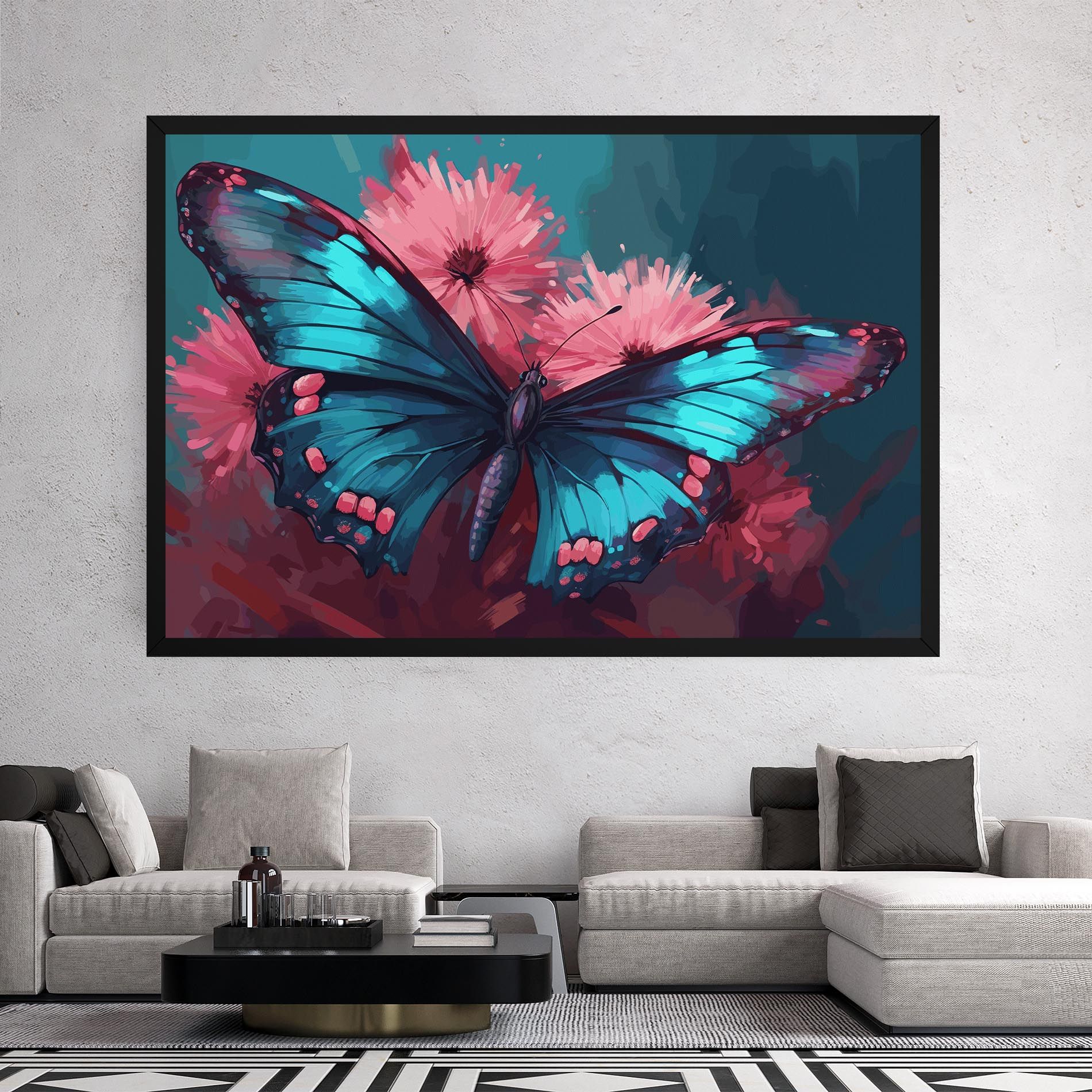Blue Butterfly On Pink mockup 2