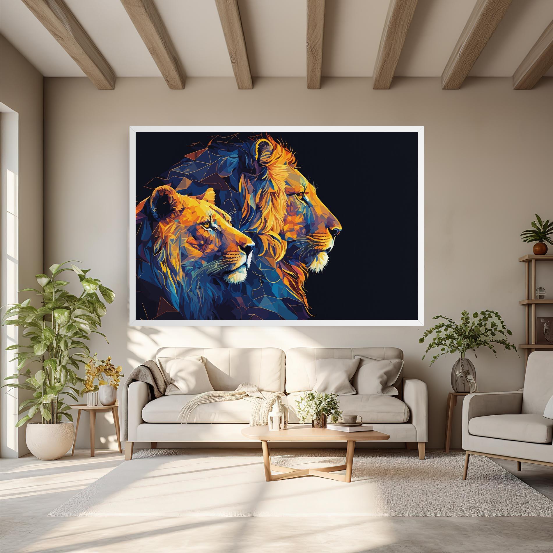 Tablou Canvas Orange Blue Lion mockup 6
