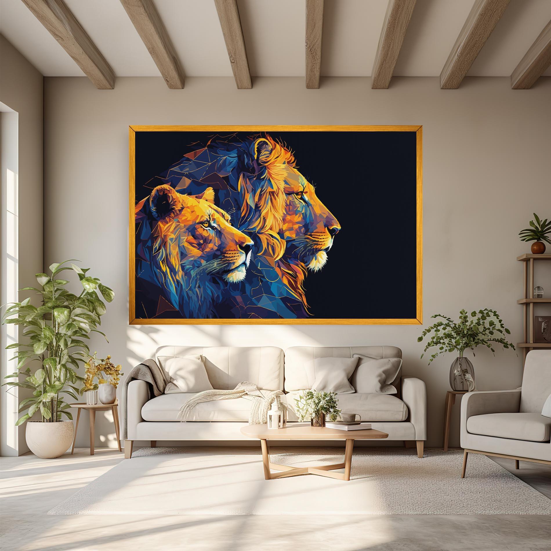 Tablou Canvas Orange Blue Lion mockup 6