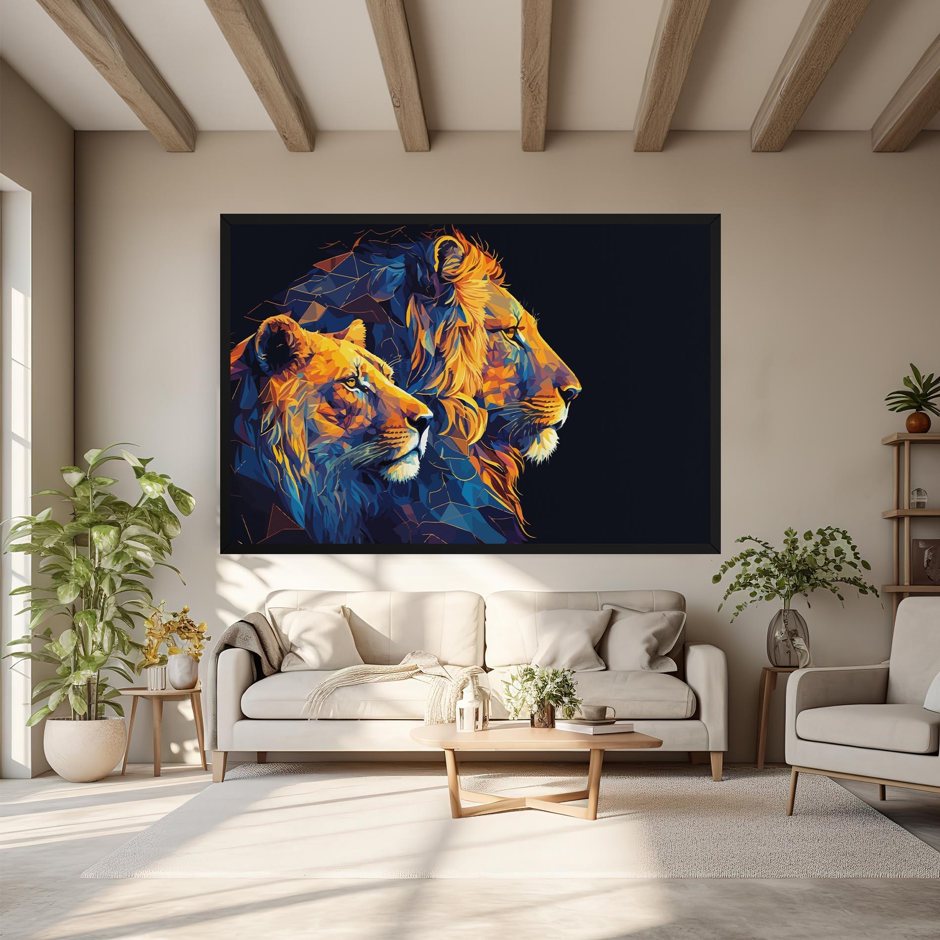 Tablou Canvas Orange Blue Lion mockup 6