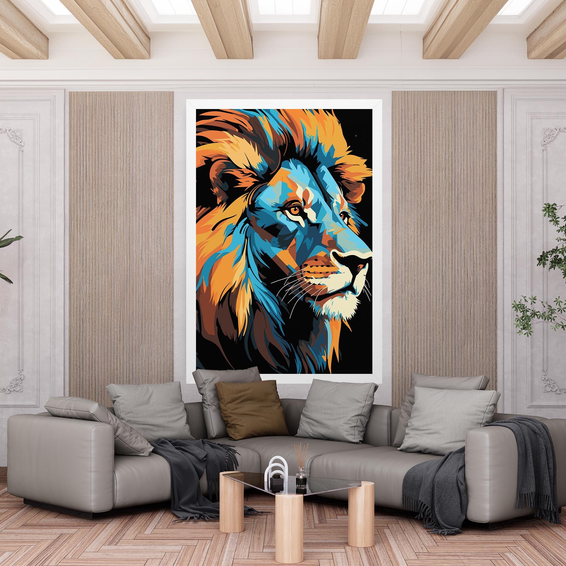 Tablou Canvas Blue Yellow Lion mockup 6