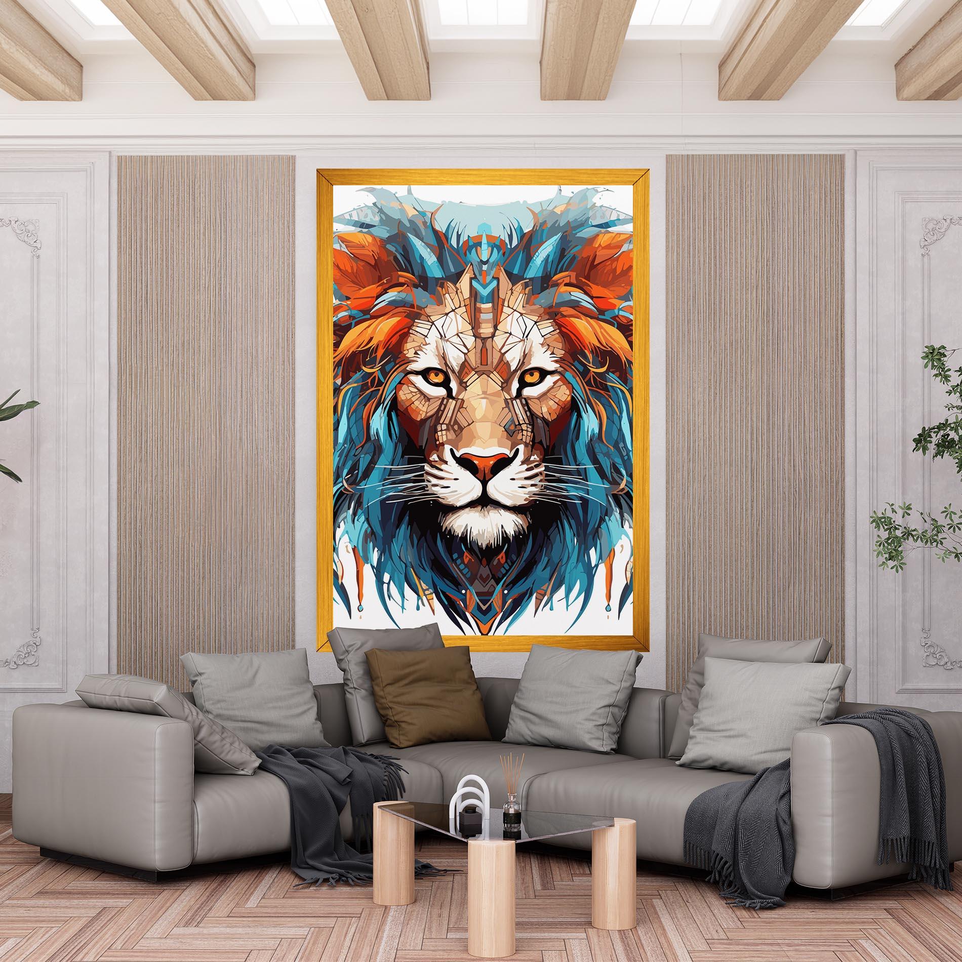 Tablou Canvas Blue Orange Lion mockup 6