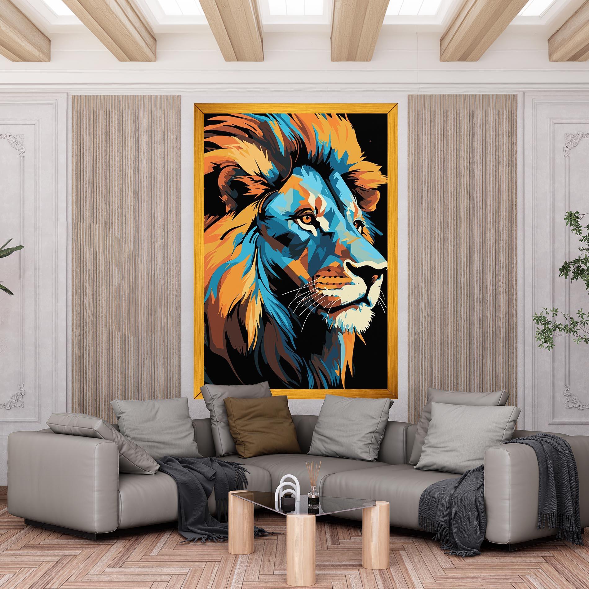 Tablou Canvas Blue Yellow Lion mockup 6