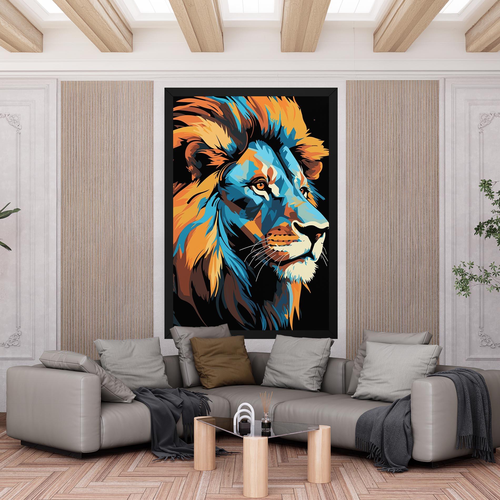 Tablou Canvas Blue Yellow Lion mockup 6