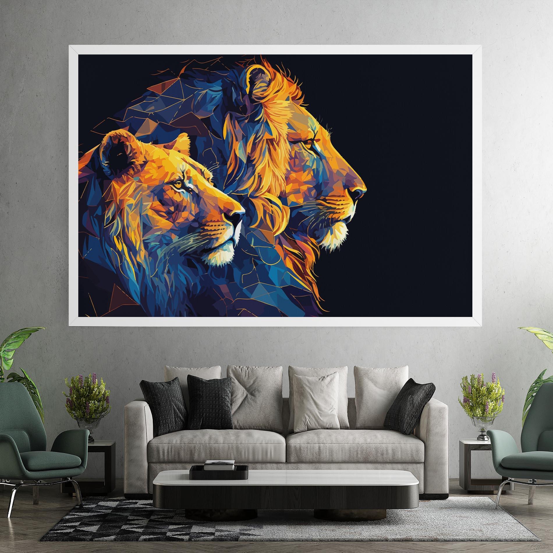 Tablou Canvas Orange Blue Lion mockup 7