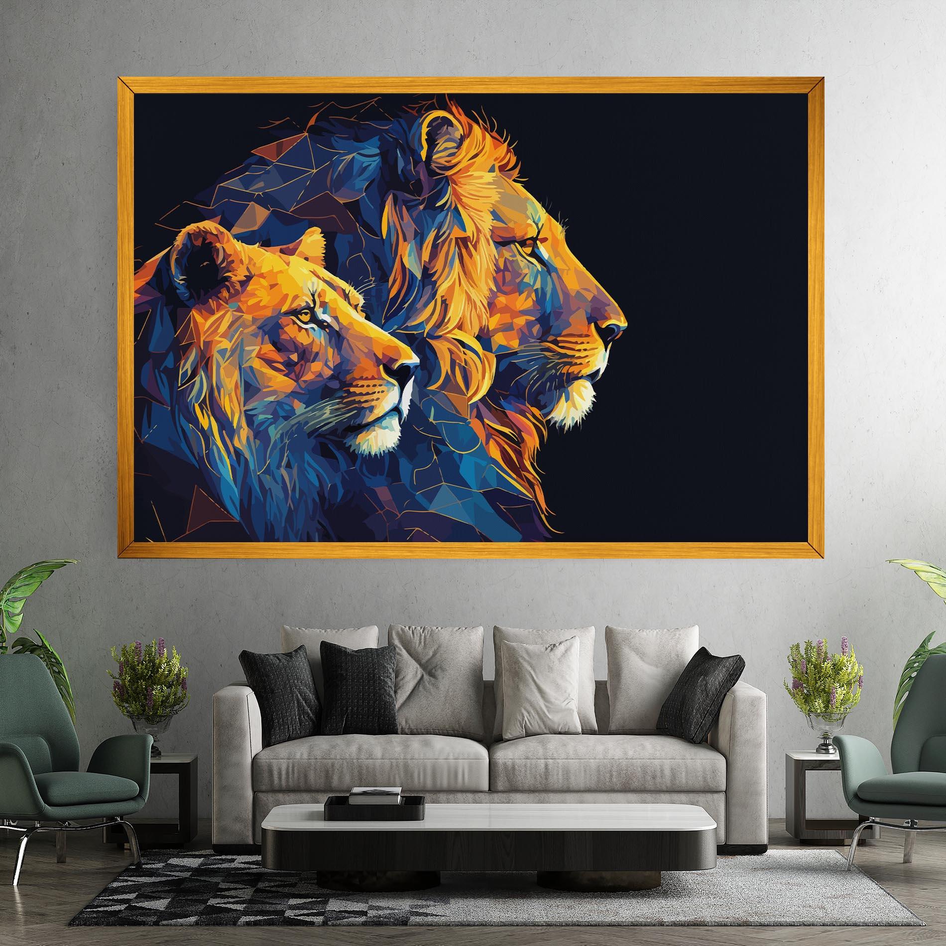 Tablou Canvas Orange Blue Lion mockup 7