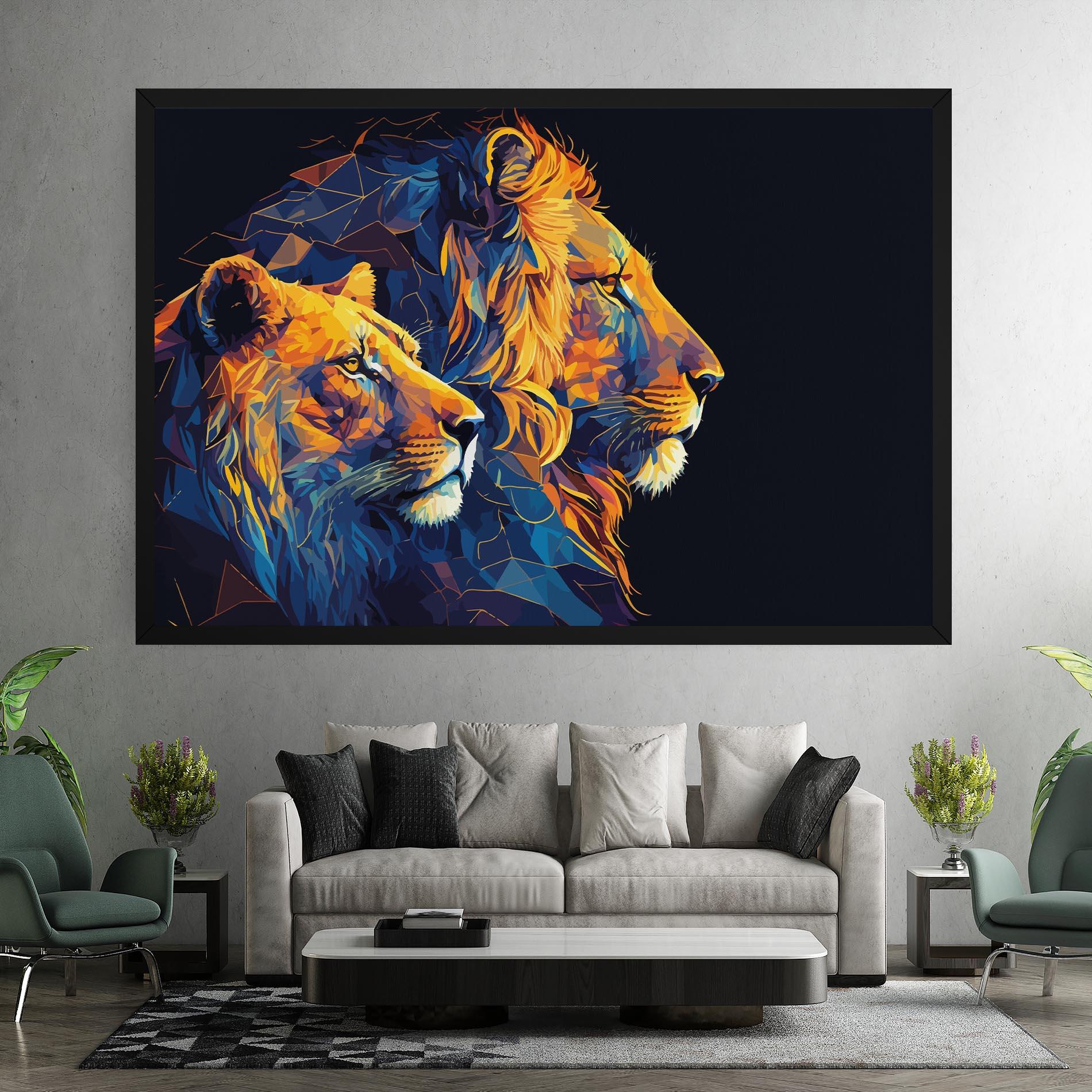 Tablou Canvas Orange Blue Lion mockup 7