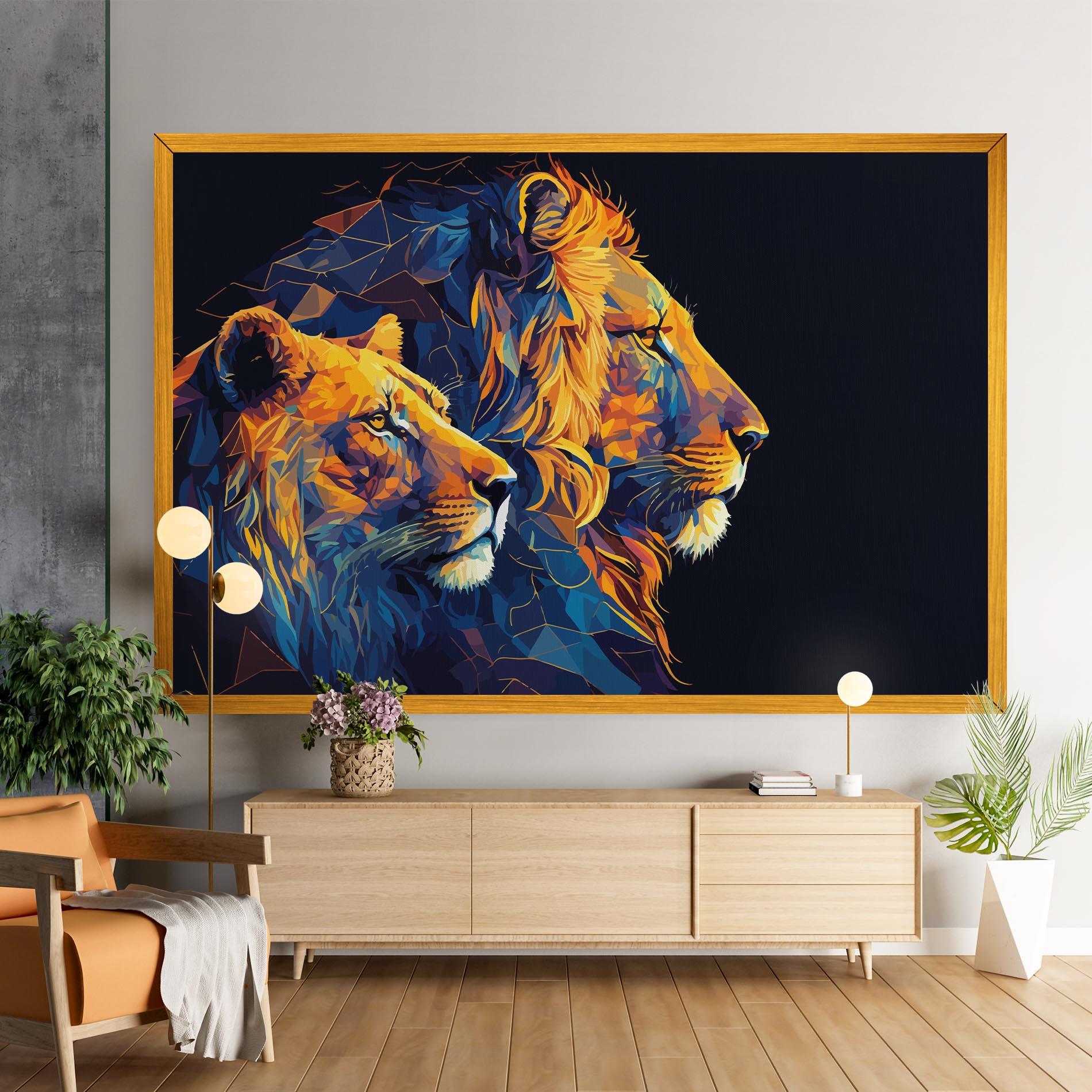 Tablou Canvas Orange Blue Lion mockup 9