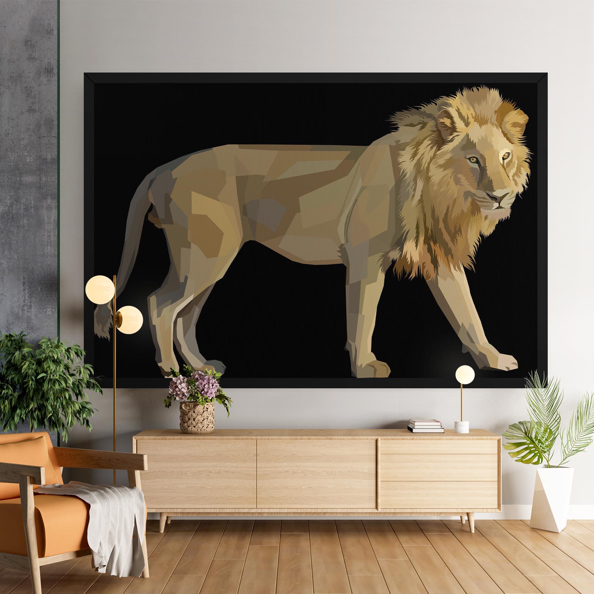 Tablou Canvas Lion Art On Black mockup 9