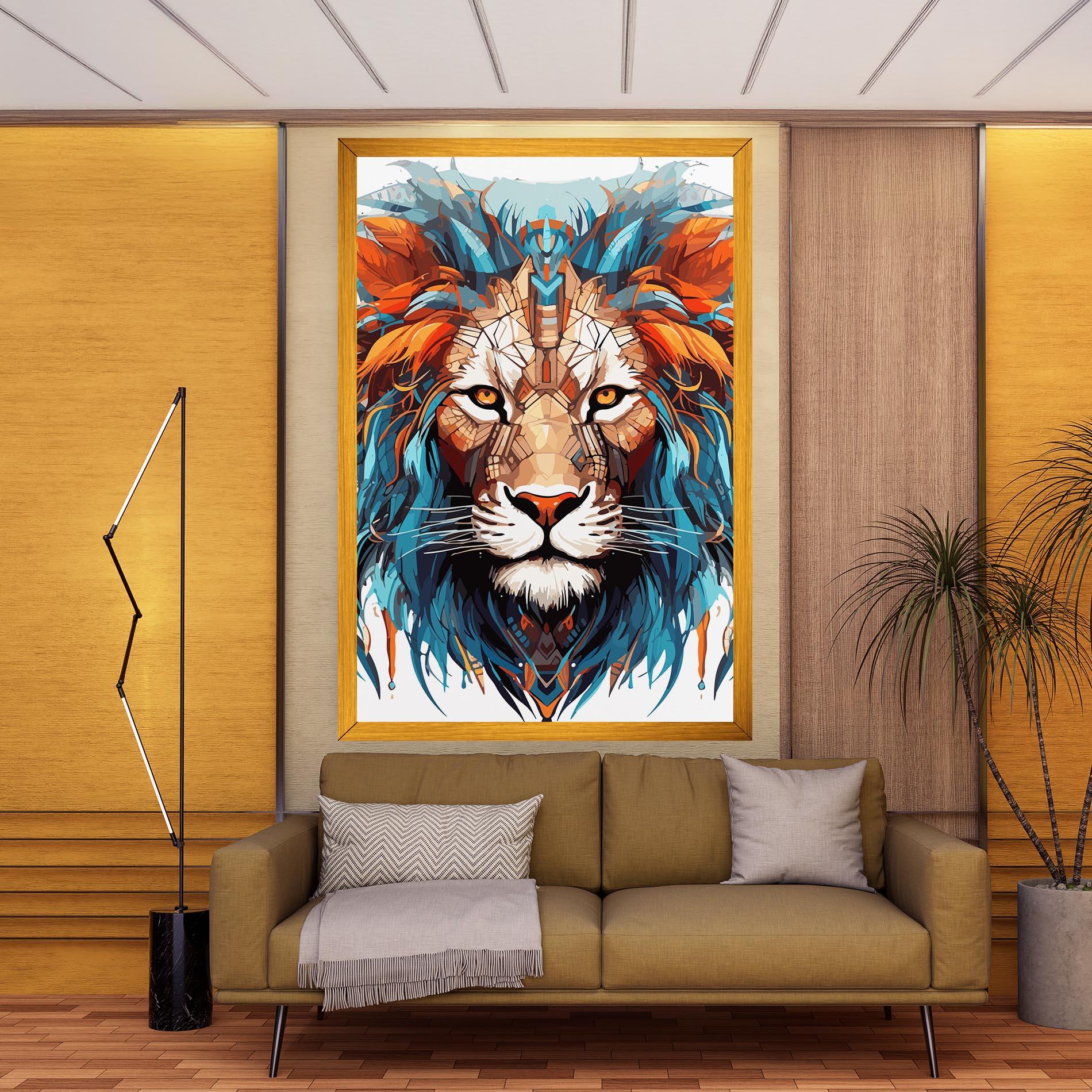 Tablou Canvas Blue Orange Lion mockup 9