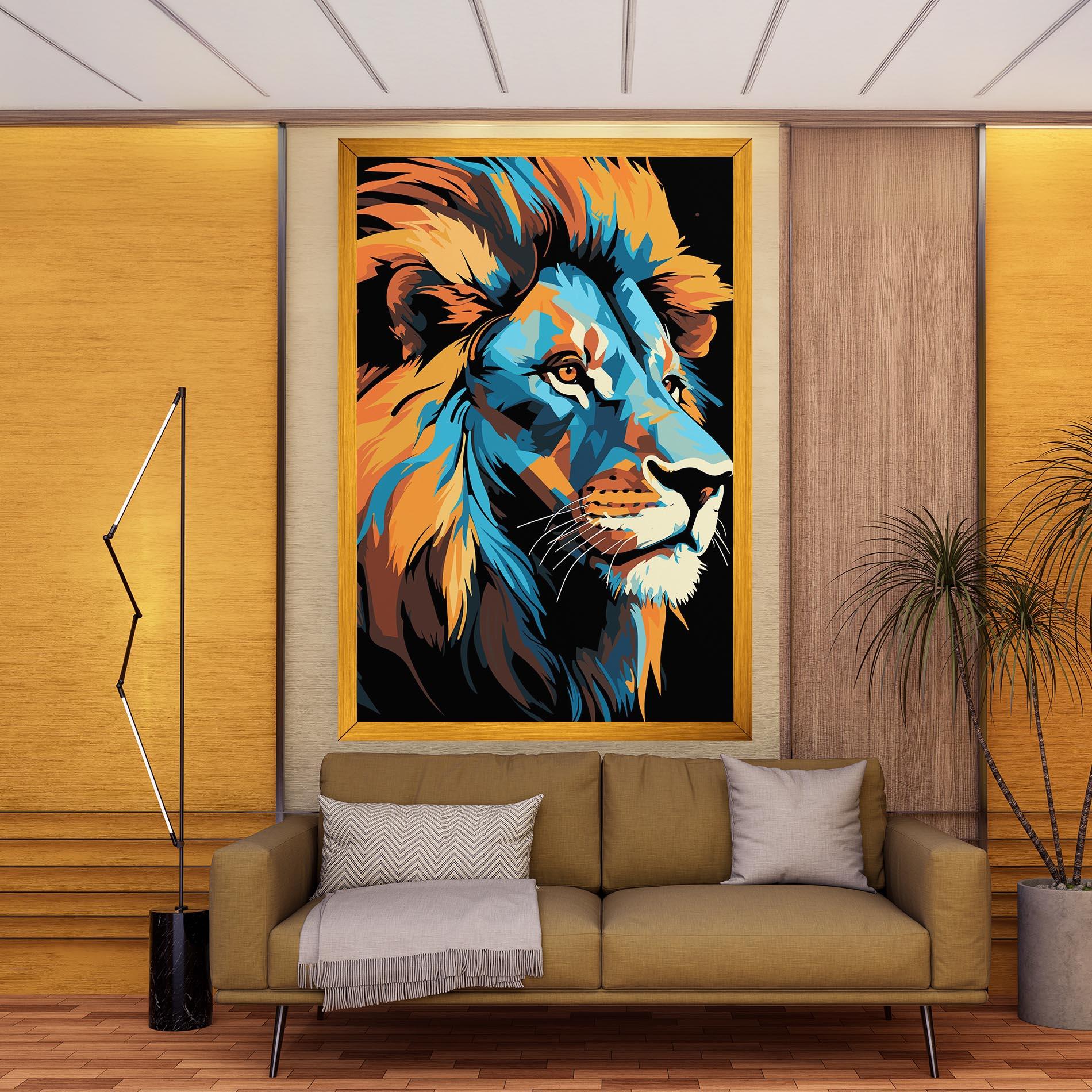Tablou Canvas Blue Yellow Lion mockup 9