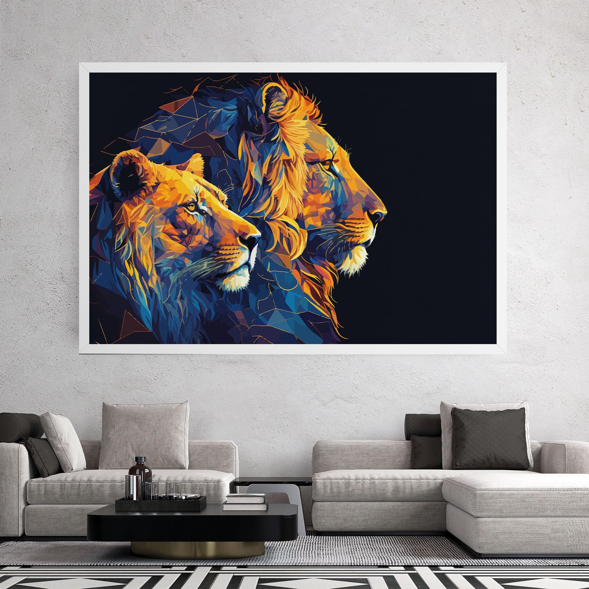 Tablou Canvas Orange Blue Lion mockup 2