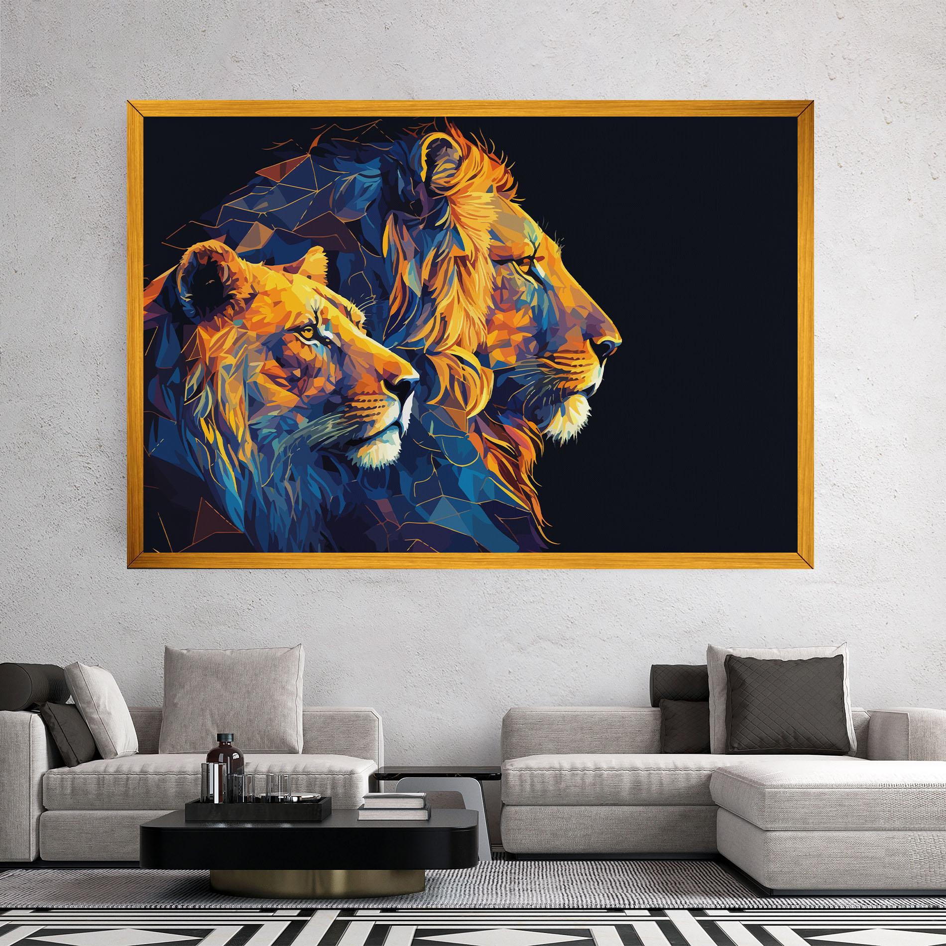 Tablou Canvas Orange Blue Lion mockup 2