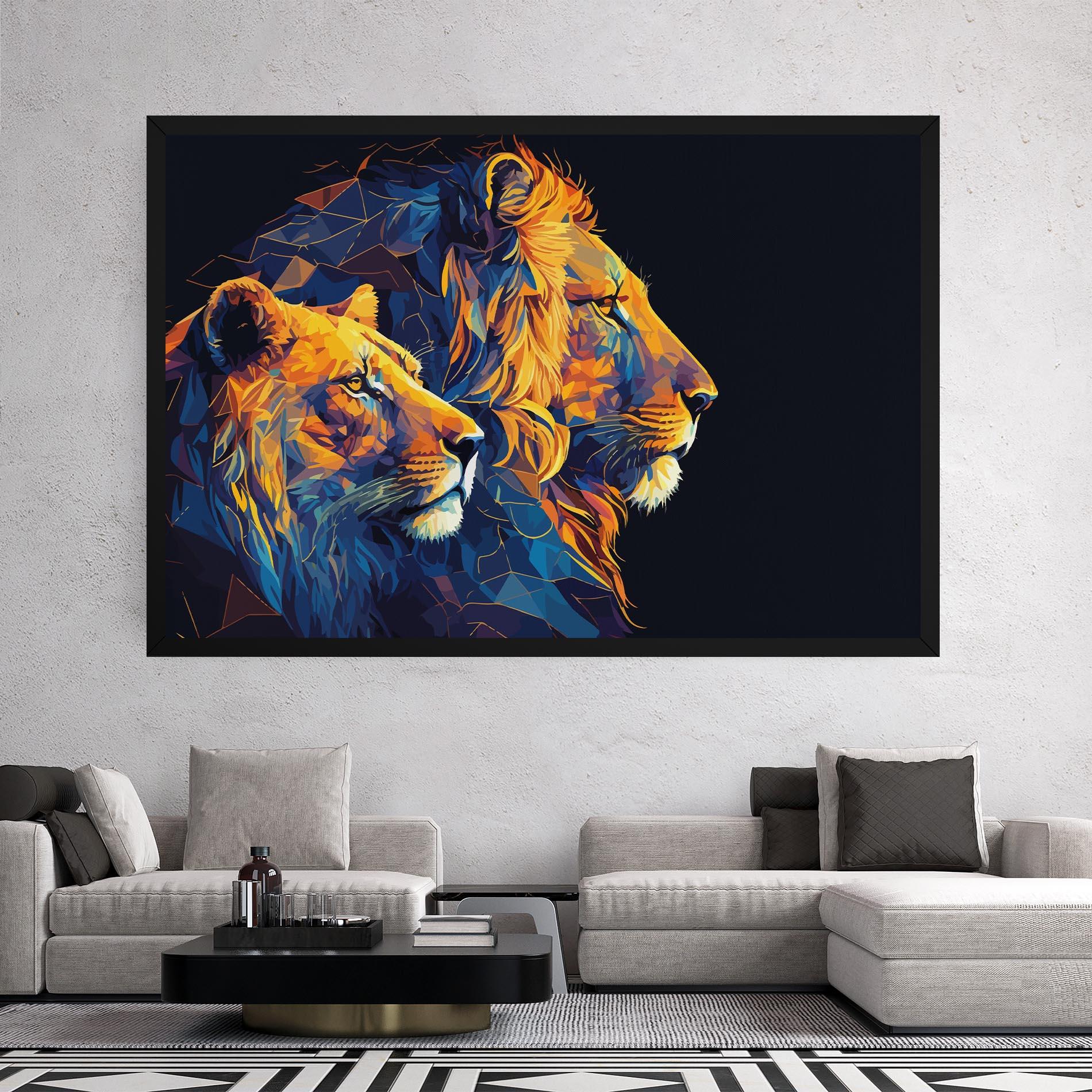 Tablou Canvas Orange Blue Lion mockup 2