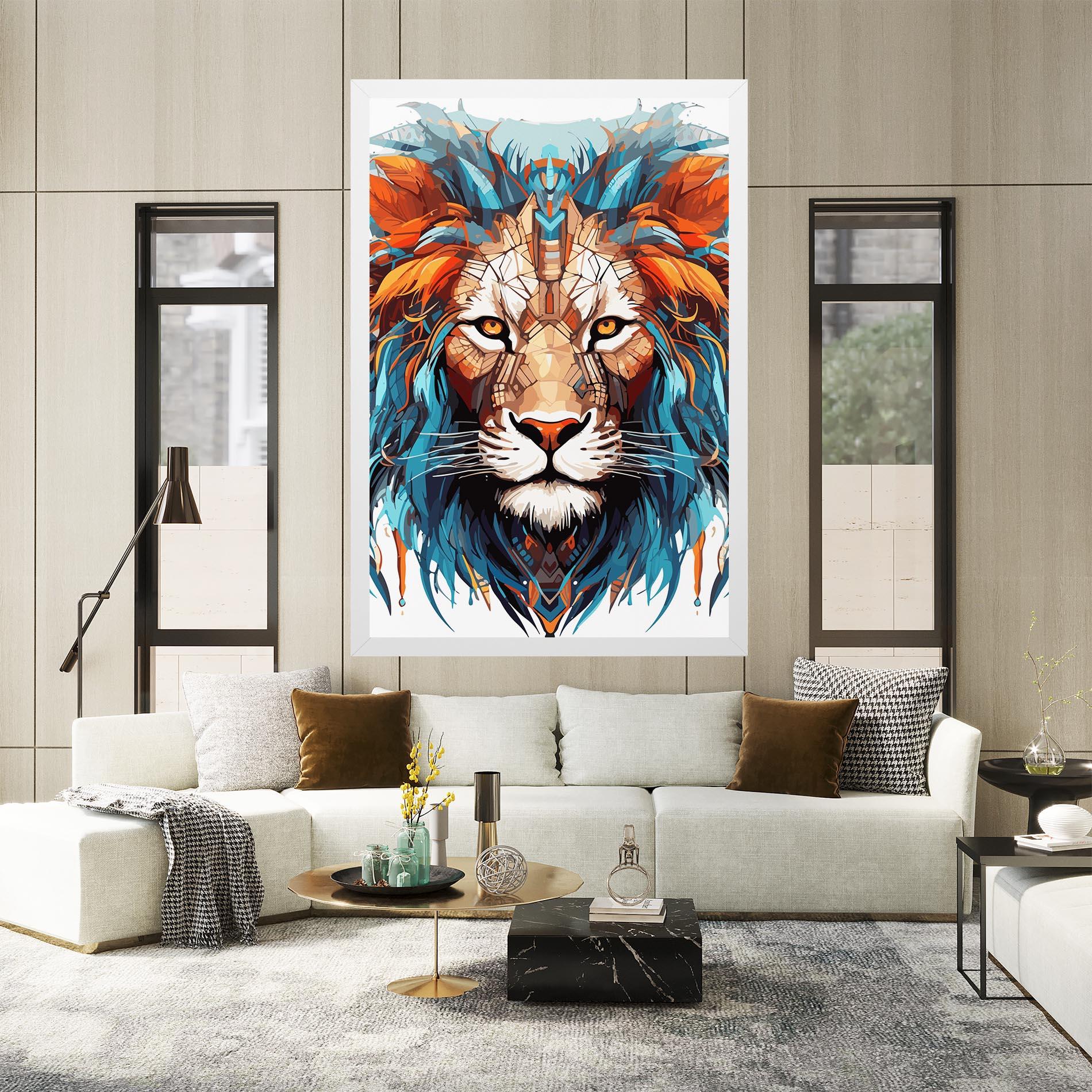 Tablou Canvas Blue Orange Lion mockup 2
