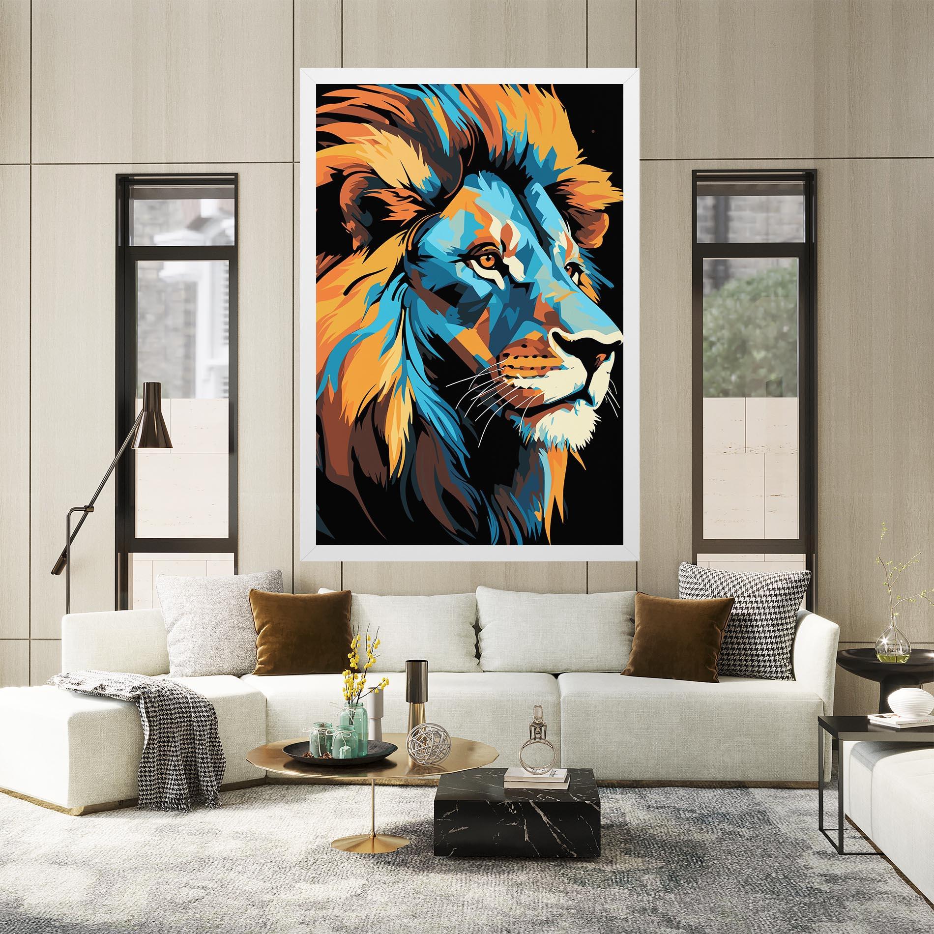 Tablou Canvas Blue Yellow Lion mockup 2