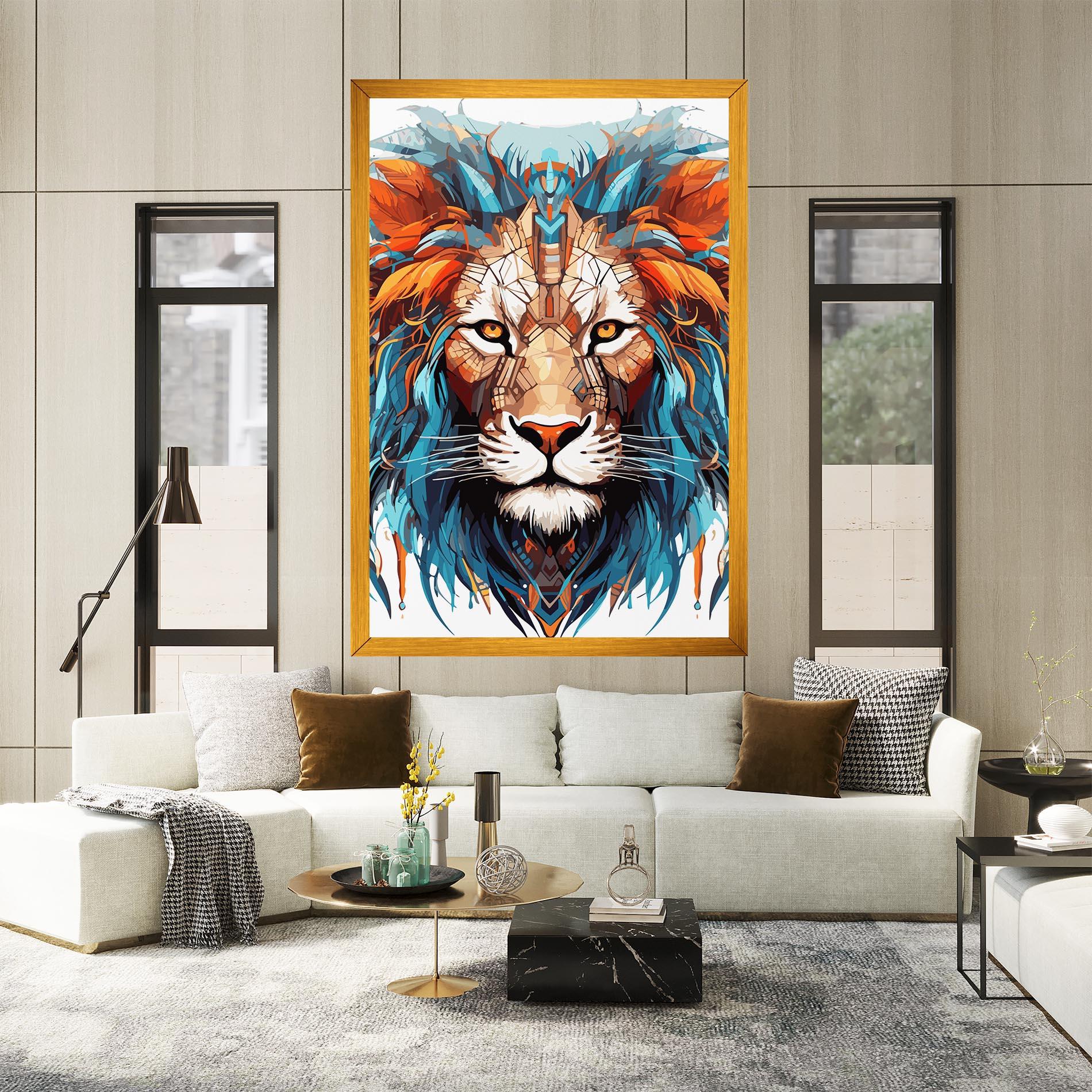 Tablou Canvas Blue Orange Lion mockup 2