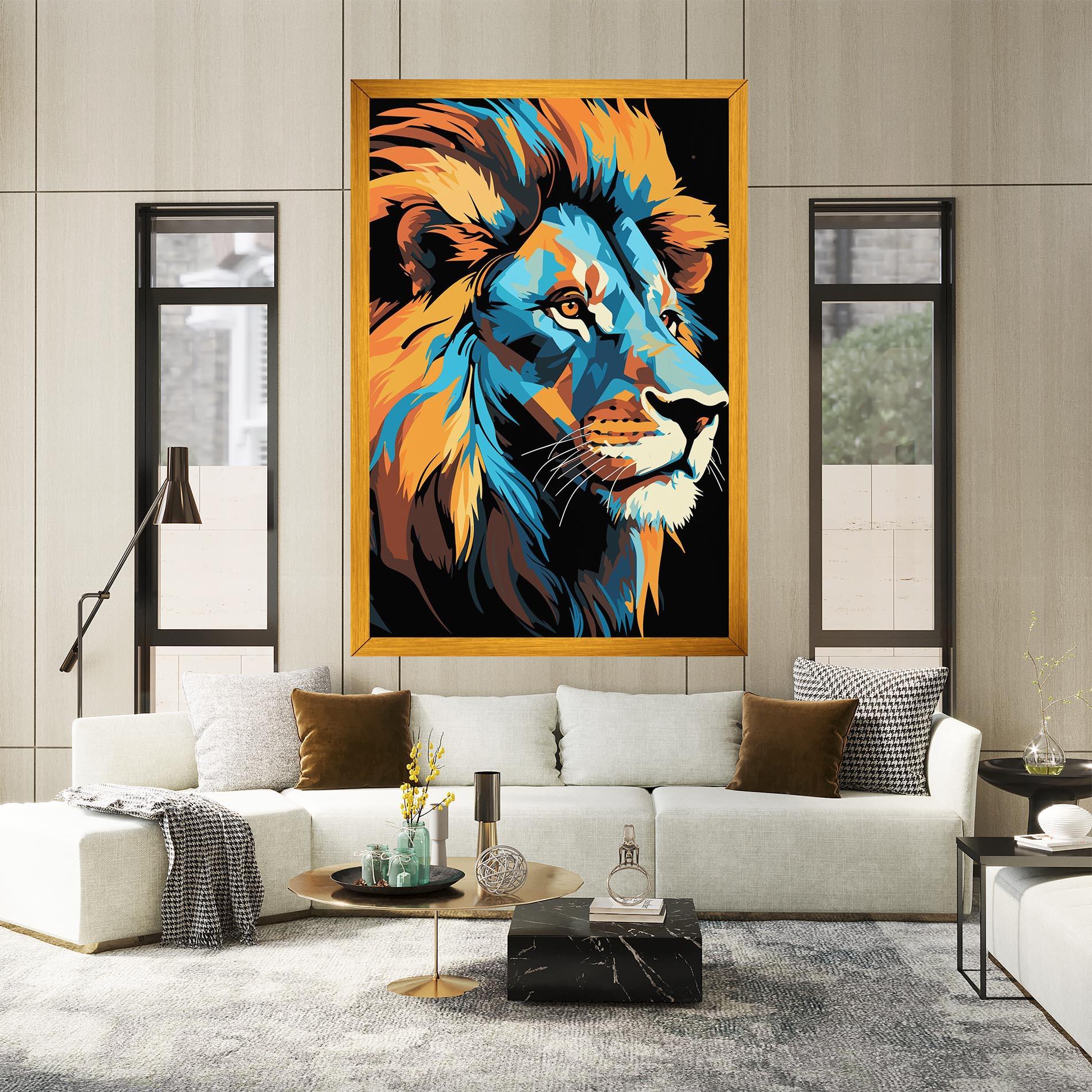 Tablou Canvas Blue Yellow Lion mockup 2