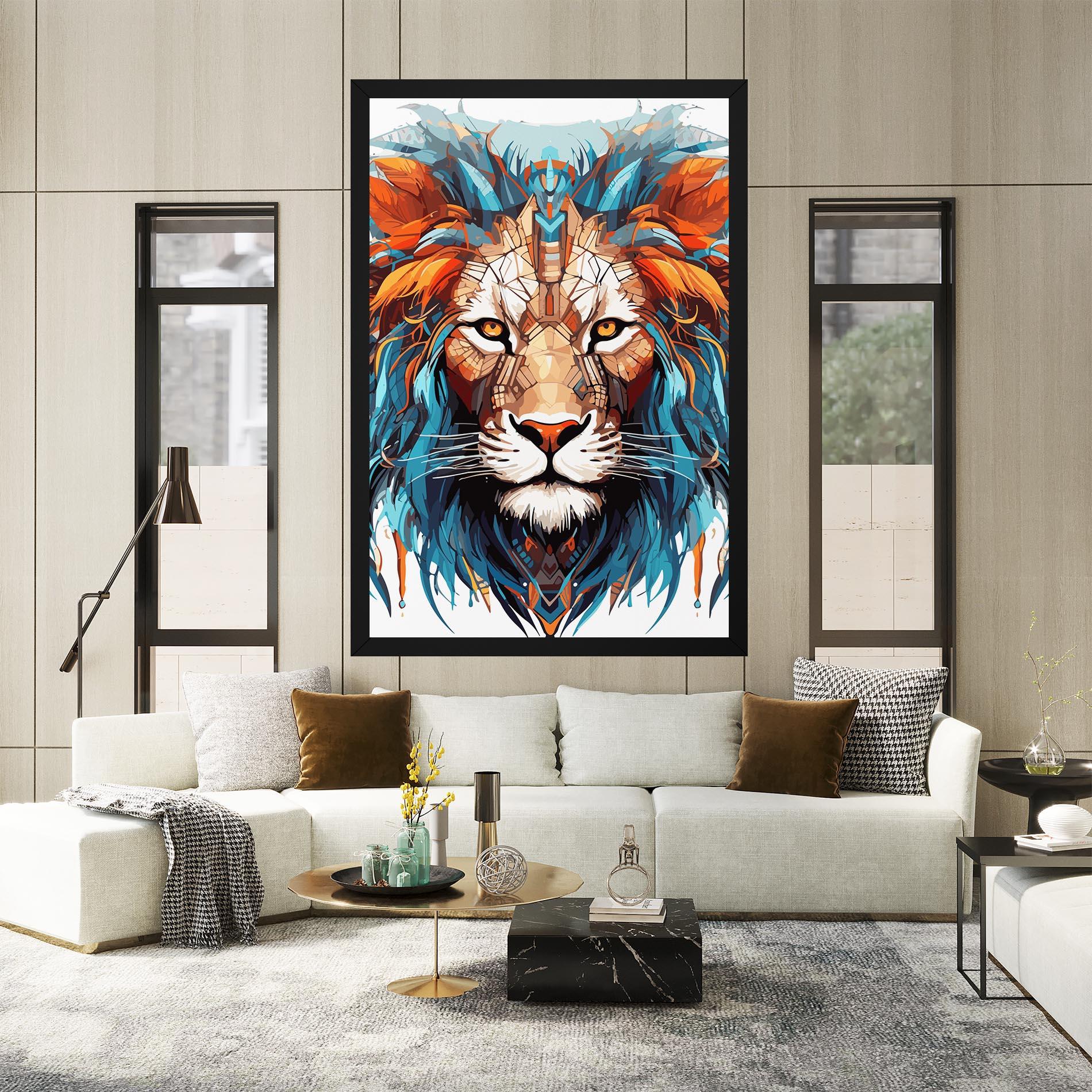 Tablou Canvas Blue Orange Lion mockup 2