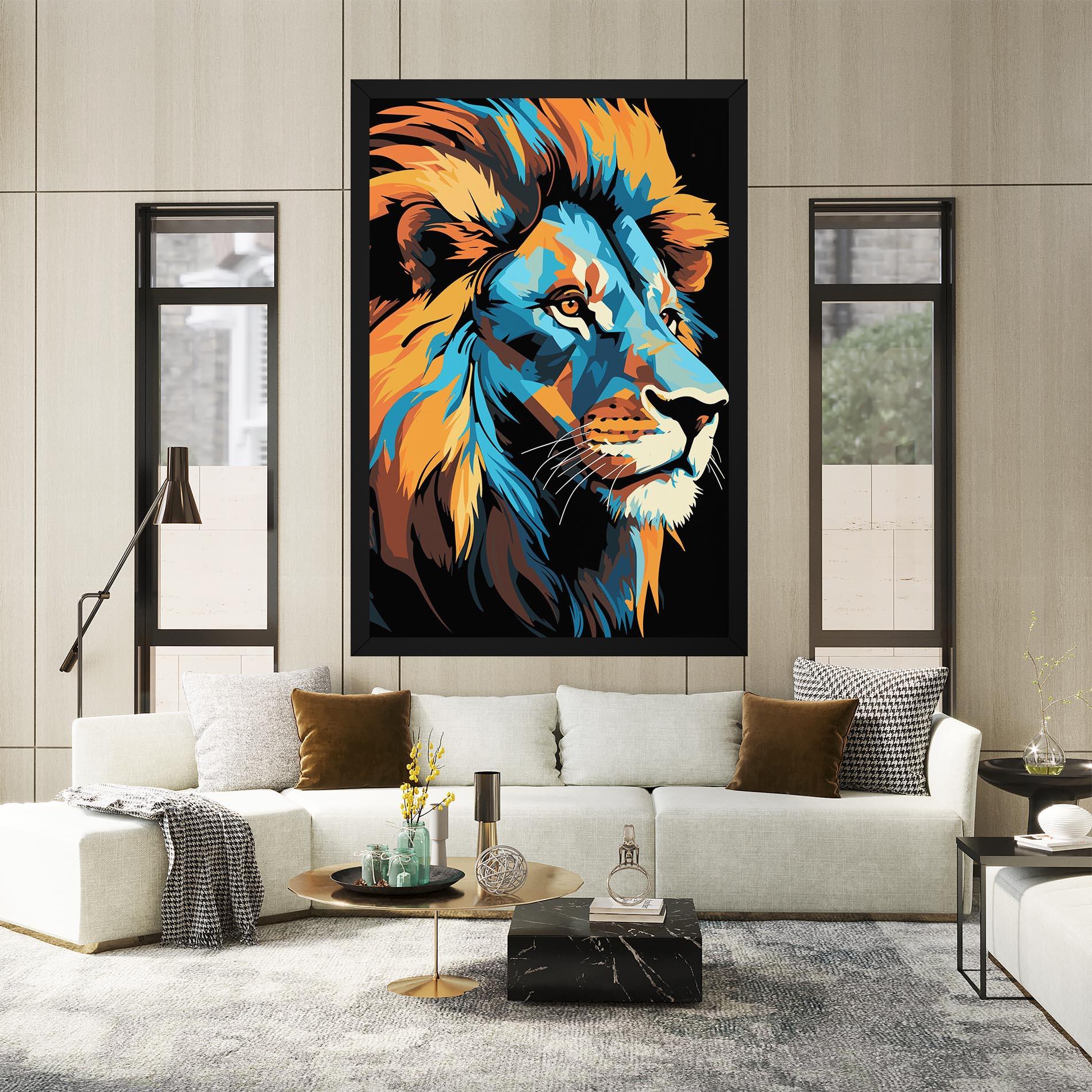 Tablou Canvas Blue Yellow Lion mockup 2