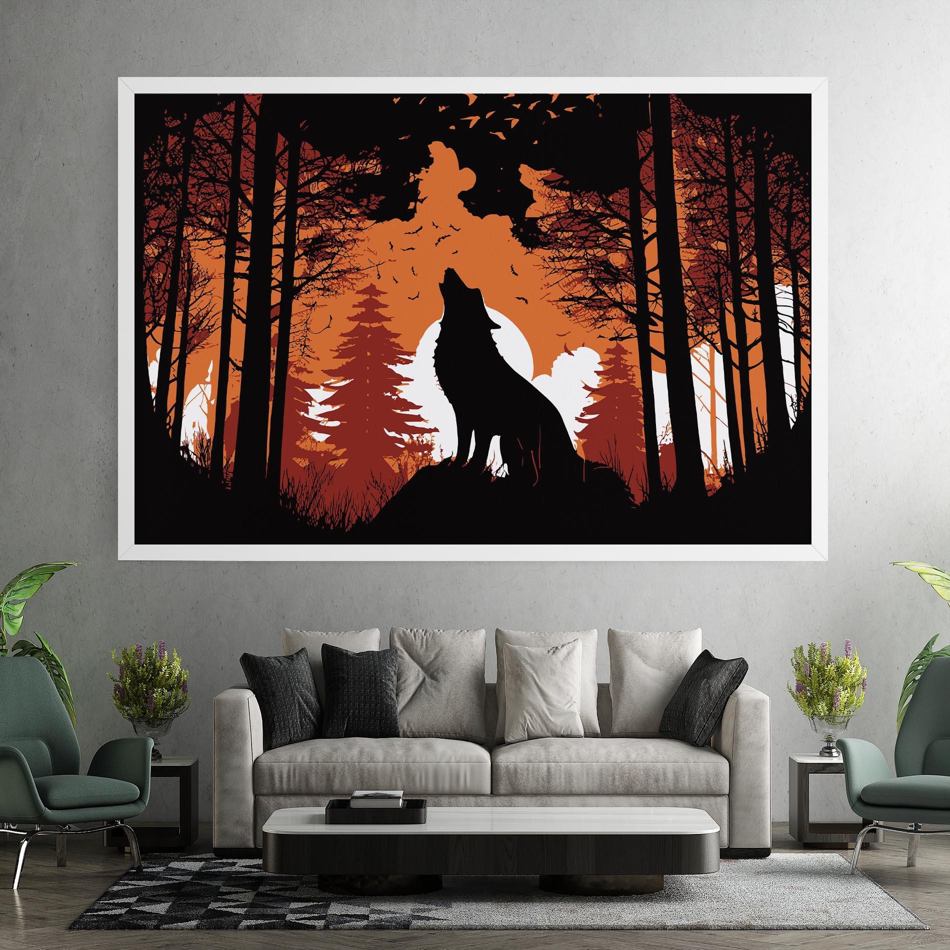 Tablou Canvas Orange Sky Wolf mockup 7