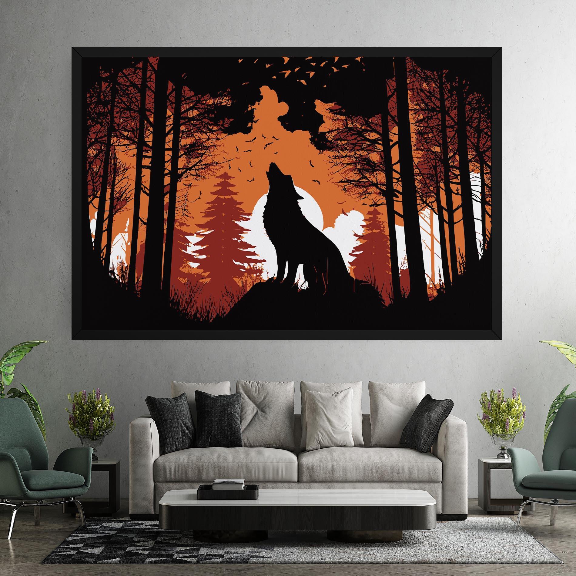 Tablou Canvas Orange Sky Wolf mockup 7