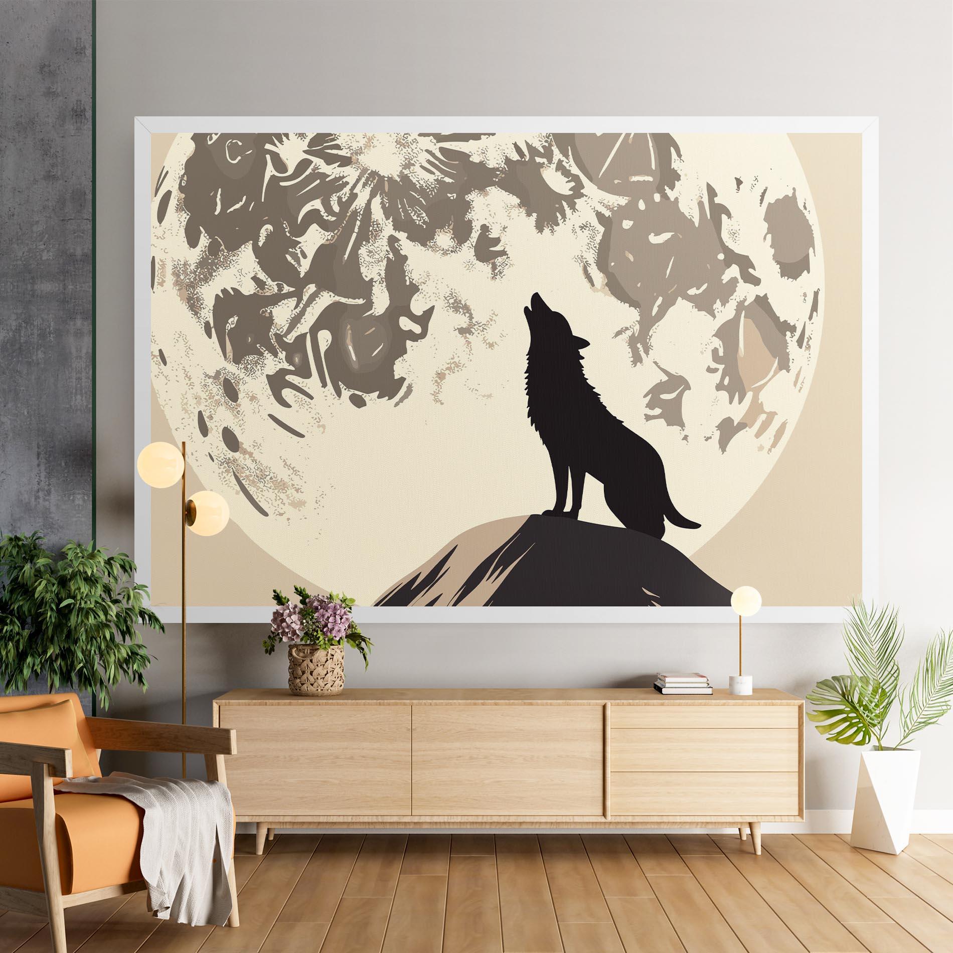 Tablou Canvas Cream Moon Wolf mockup 9