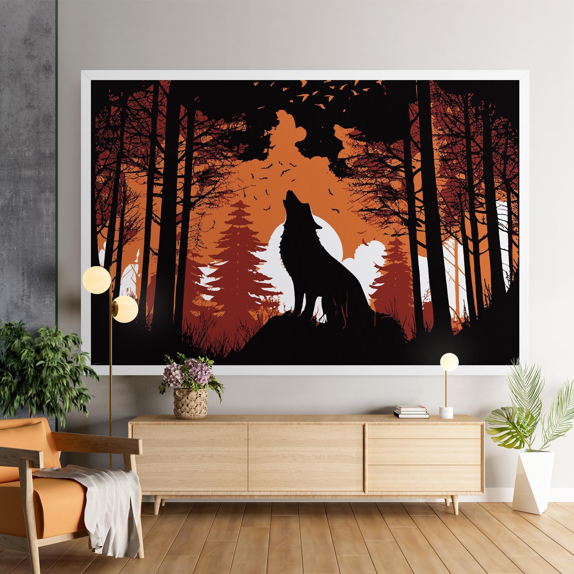 Tablou Canvas Orange Sky Wolf mockup 9