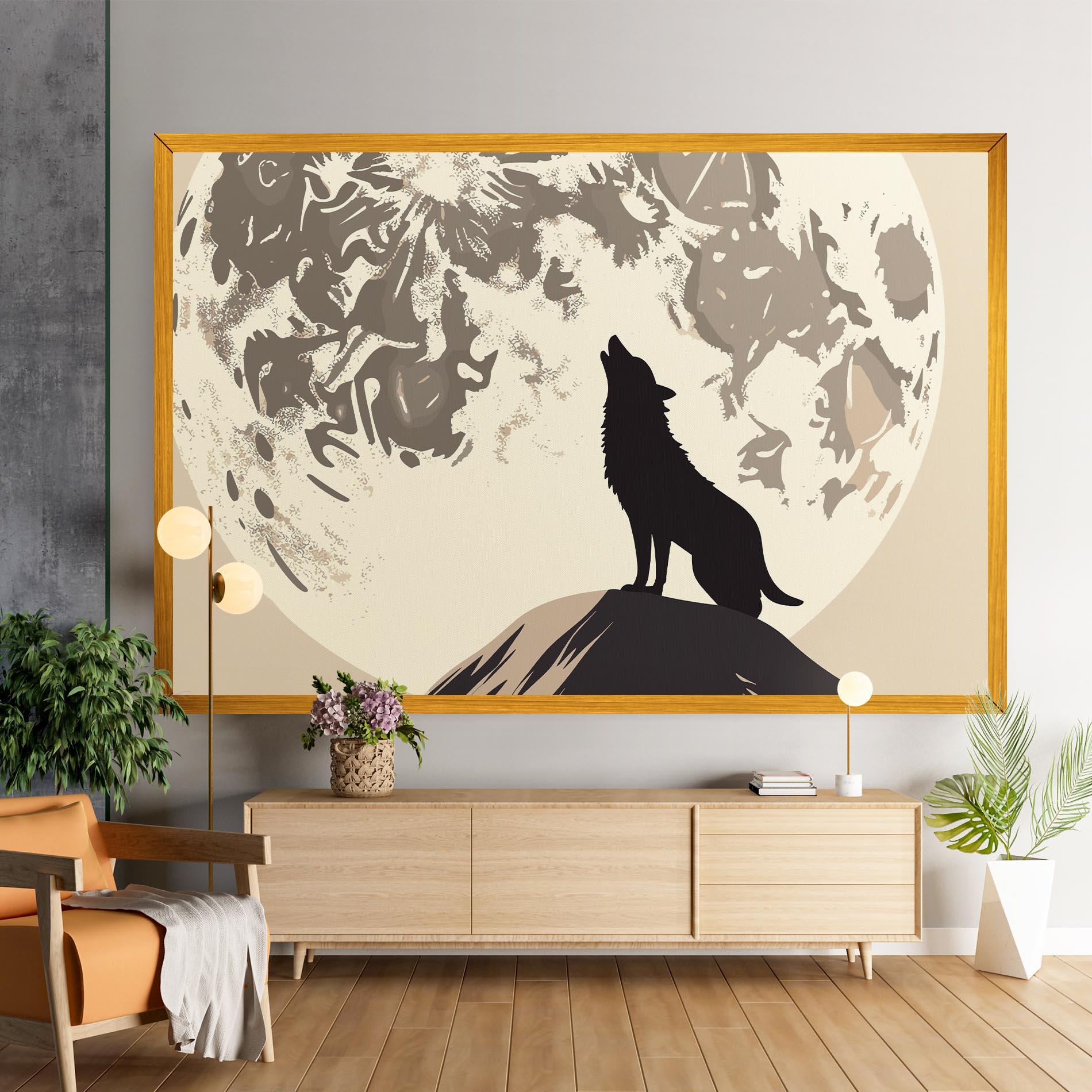 Tablou Canvas Cream Moon Wolf mockup 9