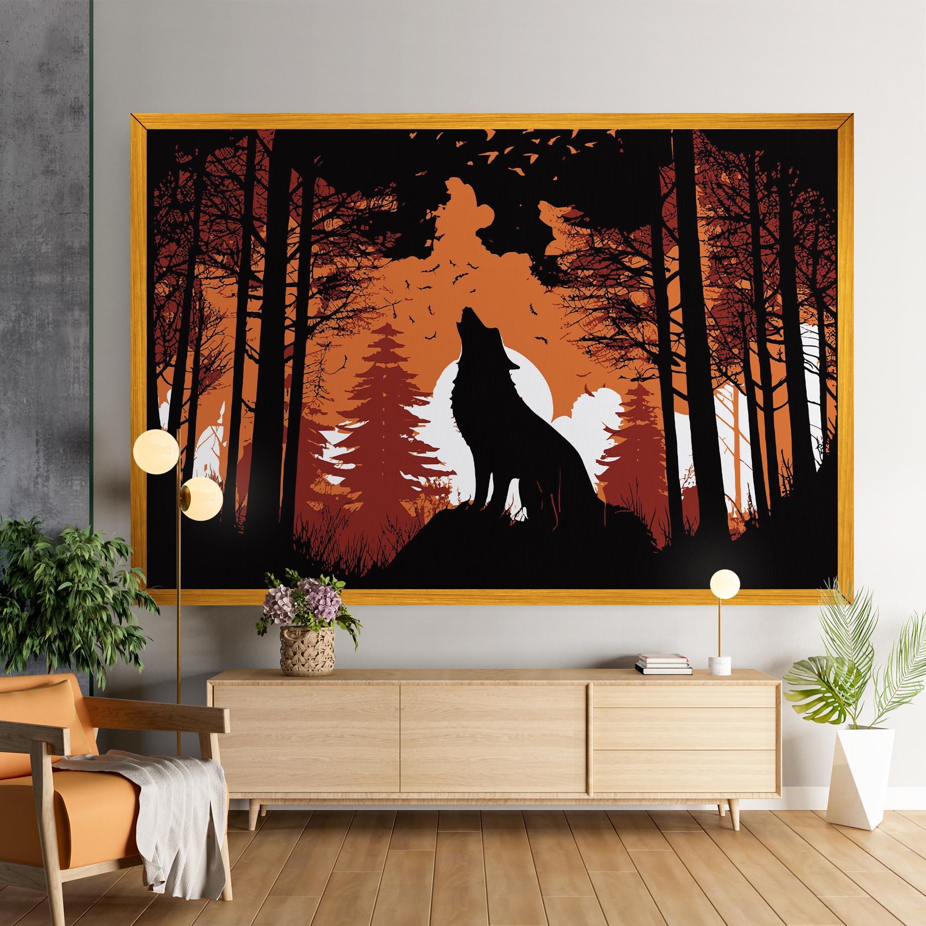 Tablou Canvas Orange Sky Wolf mockup 9