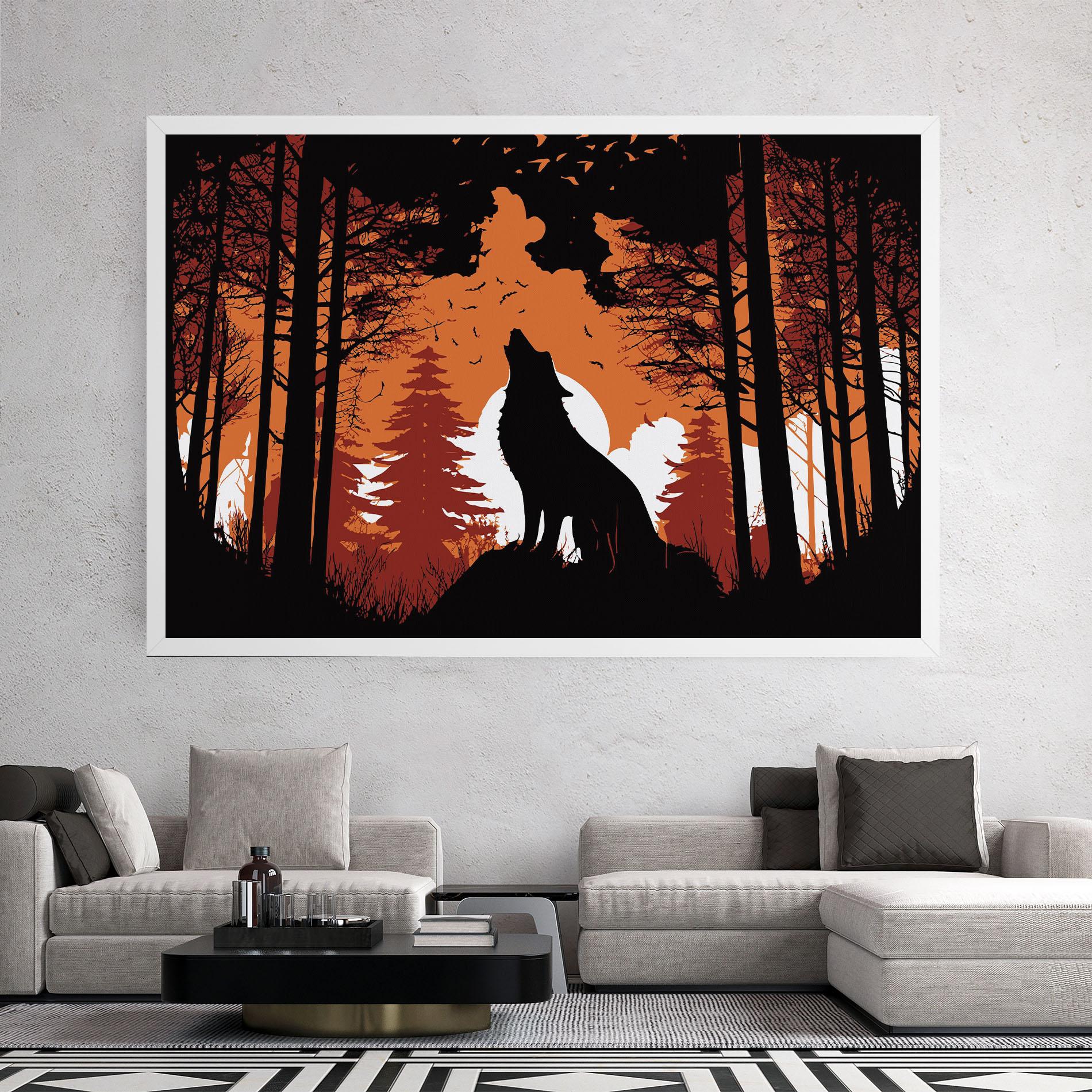 Tablou Canvas Orange Sky Wolf mockup 2