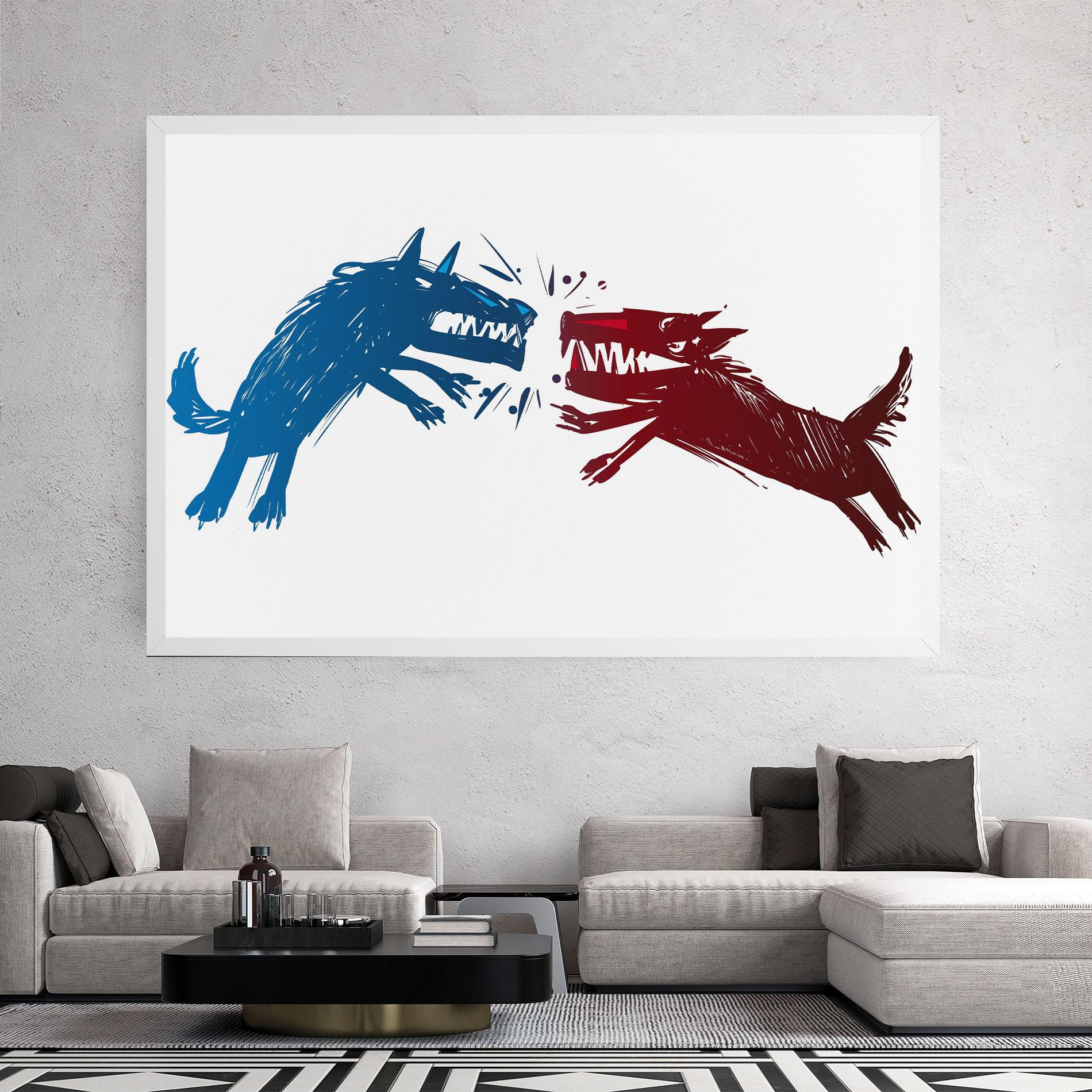 Tablou Canvas Red Blue Wolves mockup 2