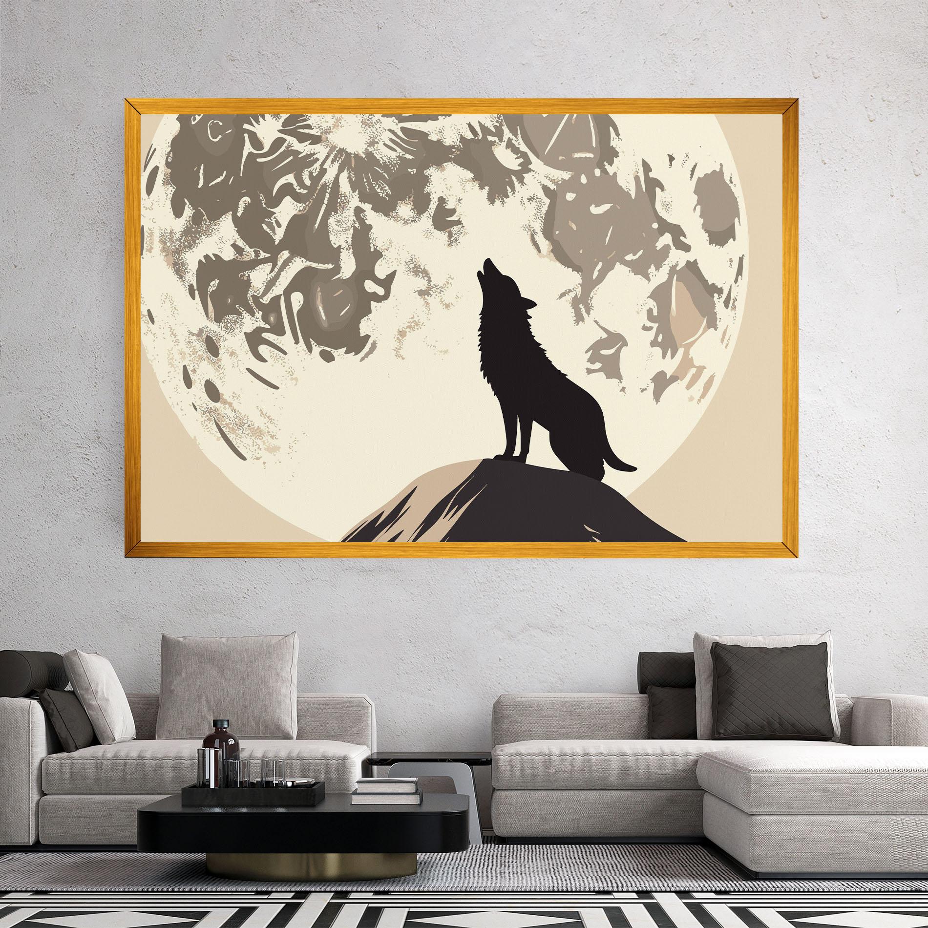 Tablou Canvas Cream Moon Wolf mockup 2
