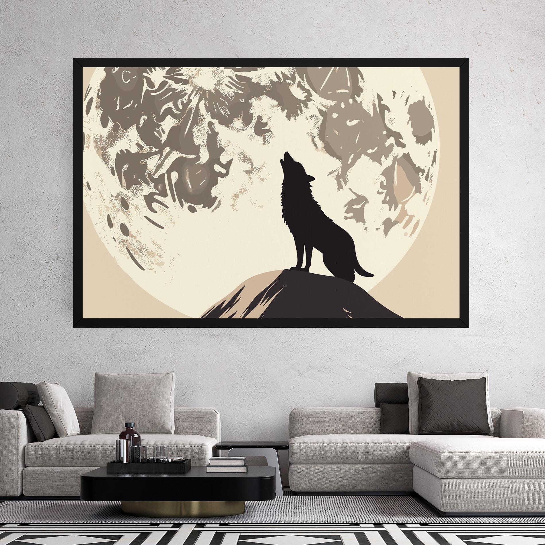 Tablou Canvas Cream Moon Wolf mockup 2
