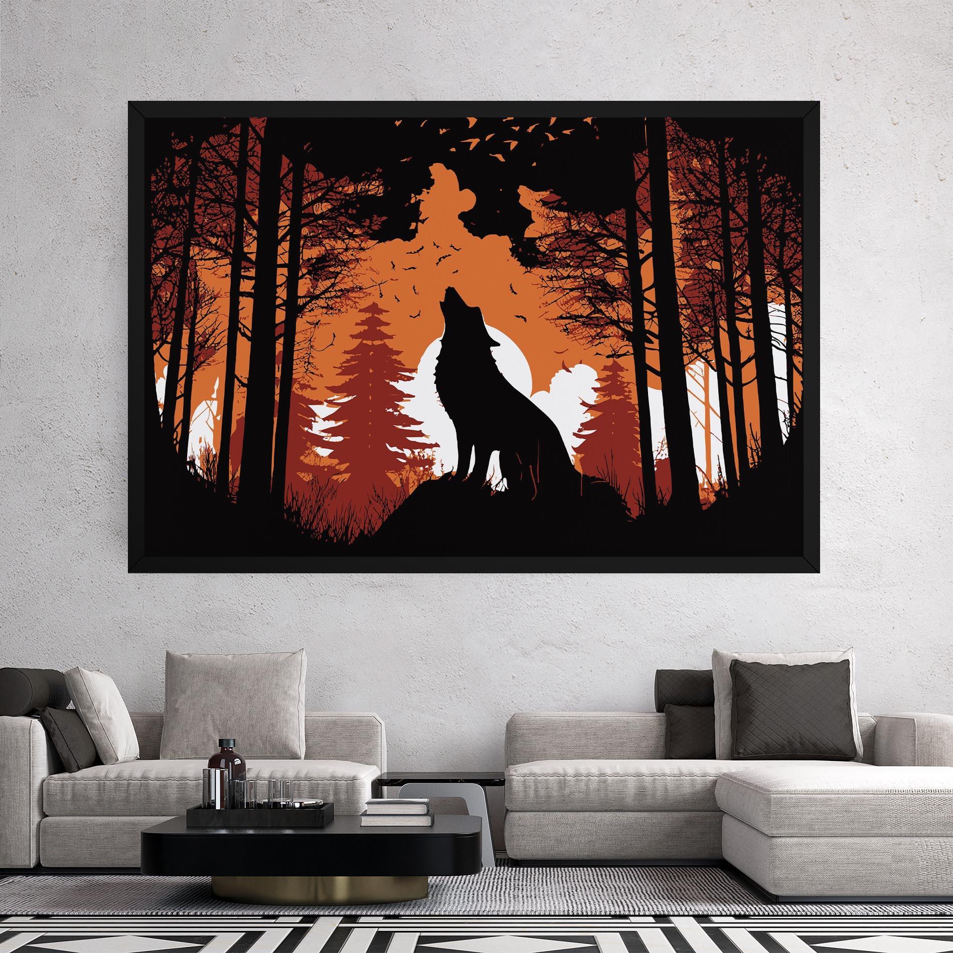 Tablou Canvas Orange Sky Wolf mockup 2