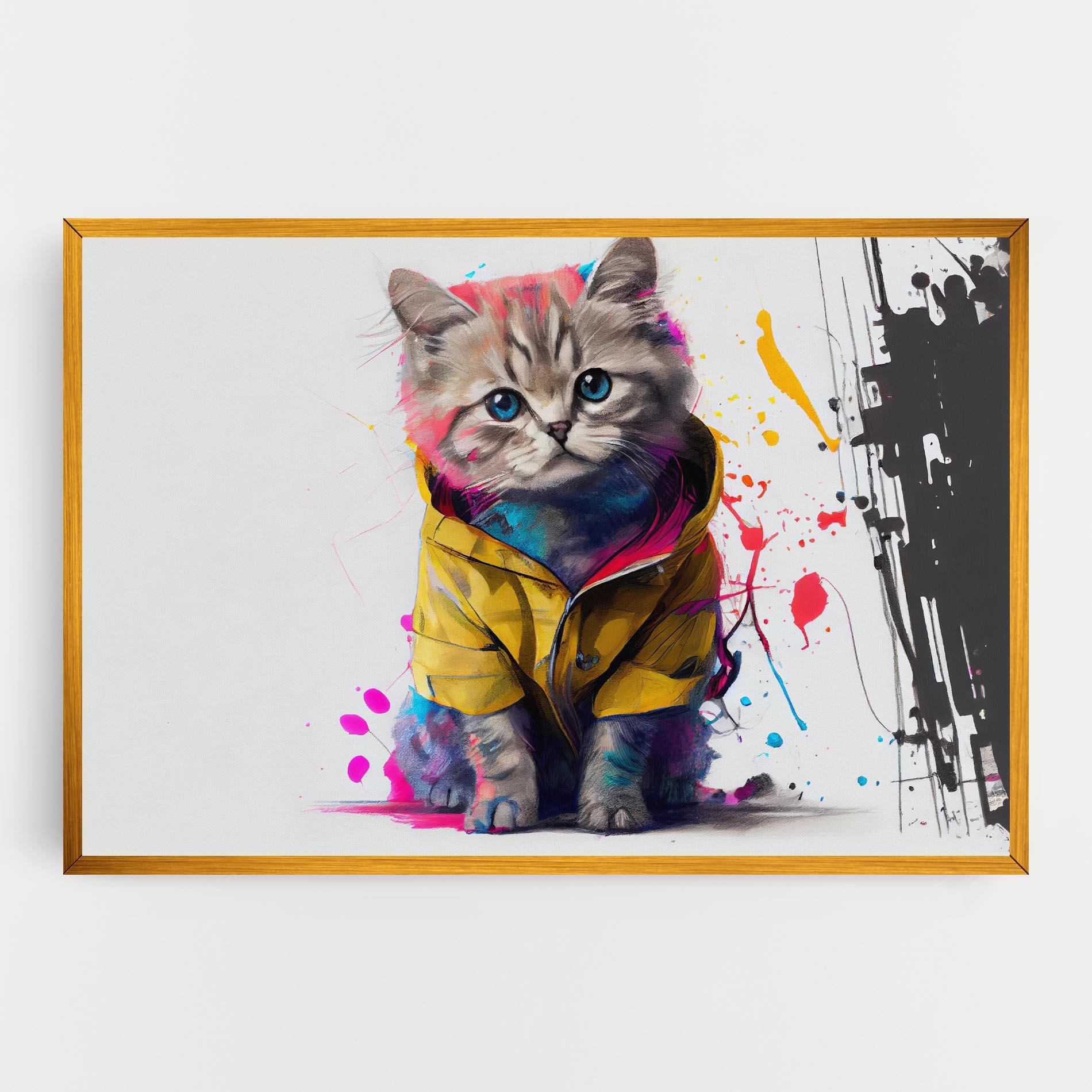 Tablou Canvas Fluffy Kitten With Clothes mockup 0