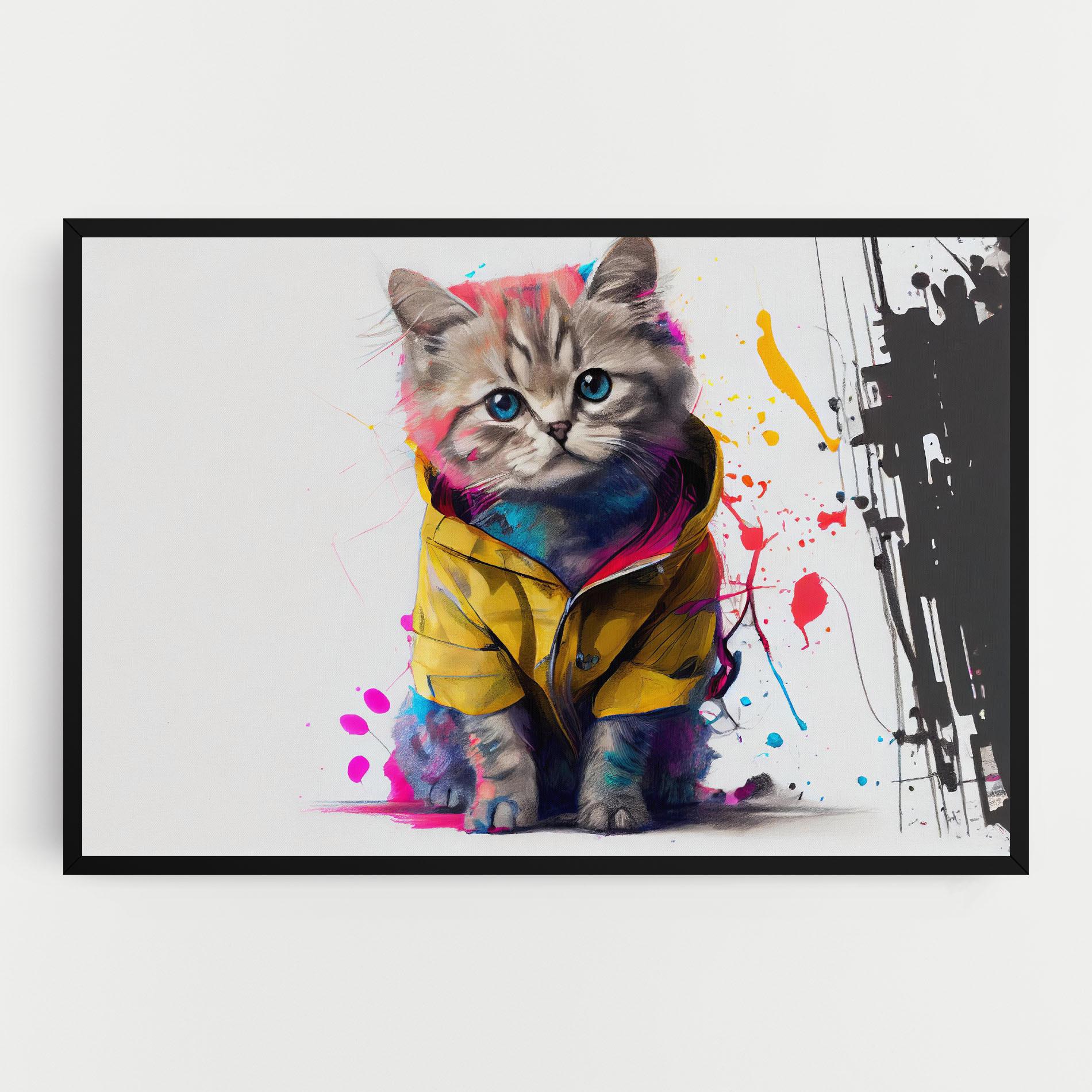 Tablou Canvas Fluffy Kitten With Clothes mockup 0