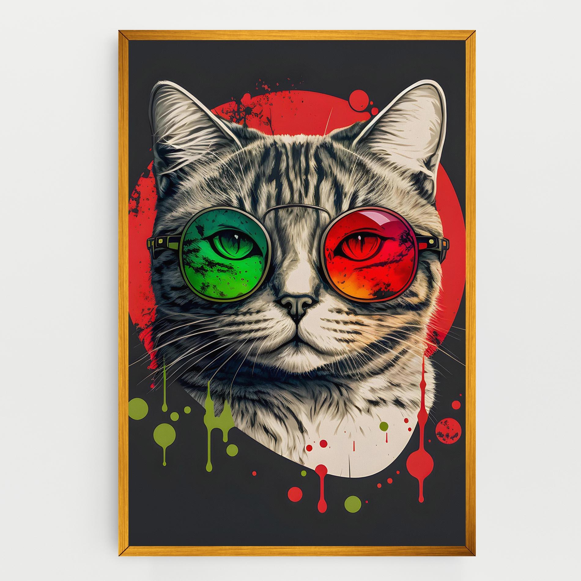 Tablou Canvas Green Red Glasses Cat mockup 0