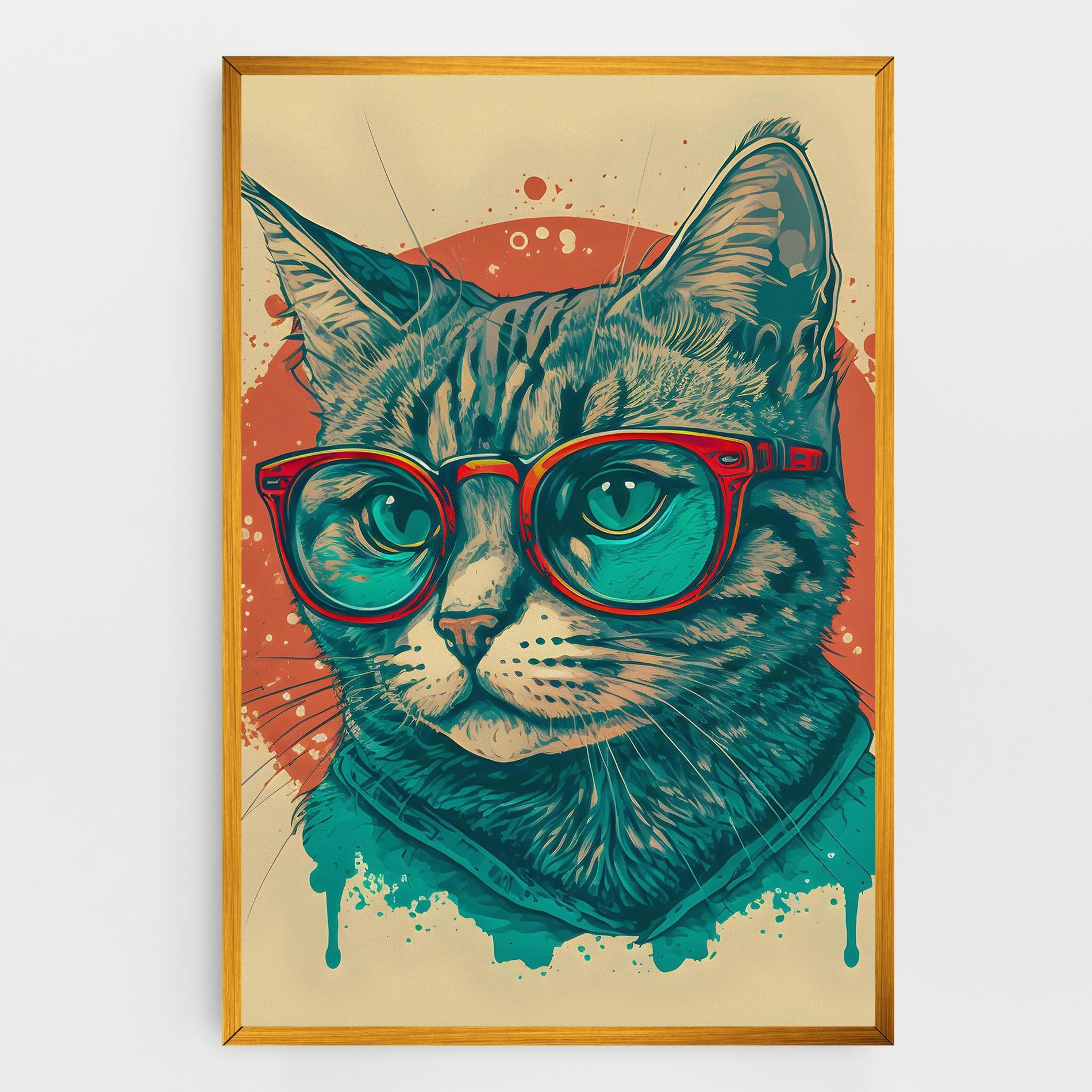 Tablou Canvas Red Glasses Cat mockup 0