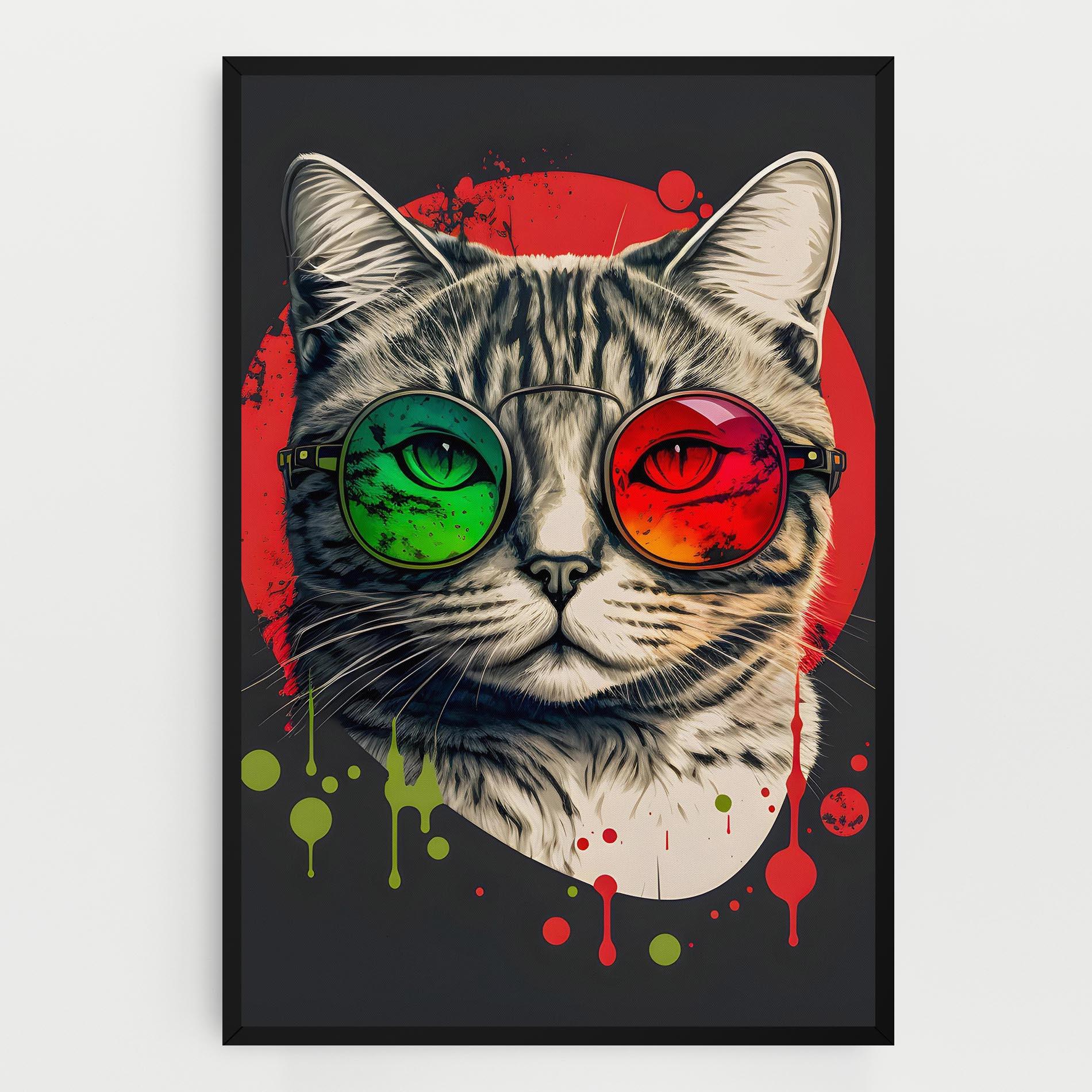Tablou Canvas Green Red Glasses Cat mockup 0
