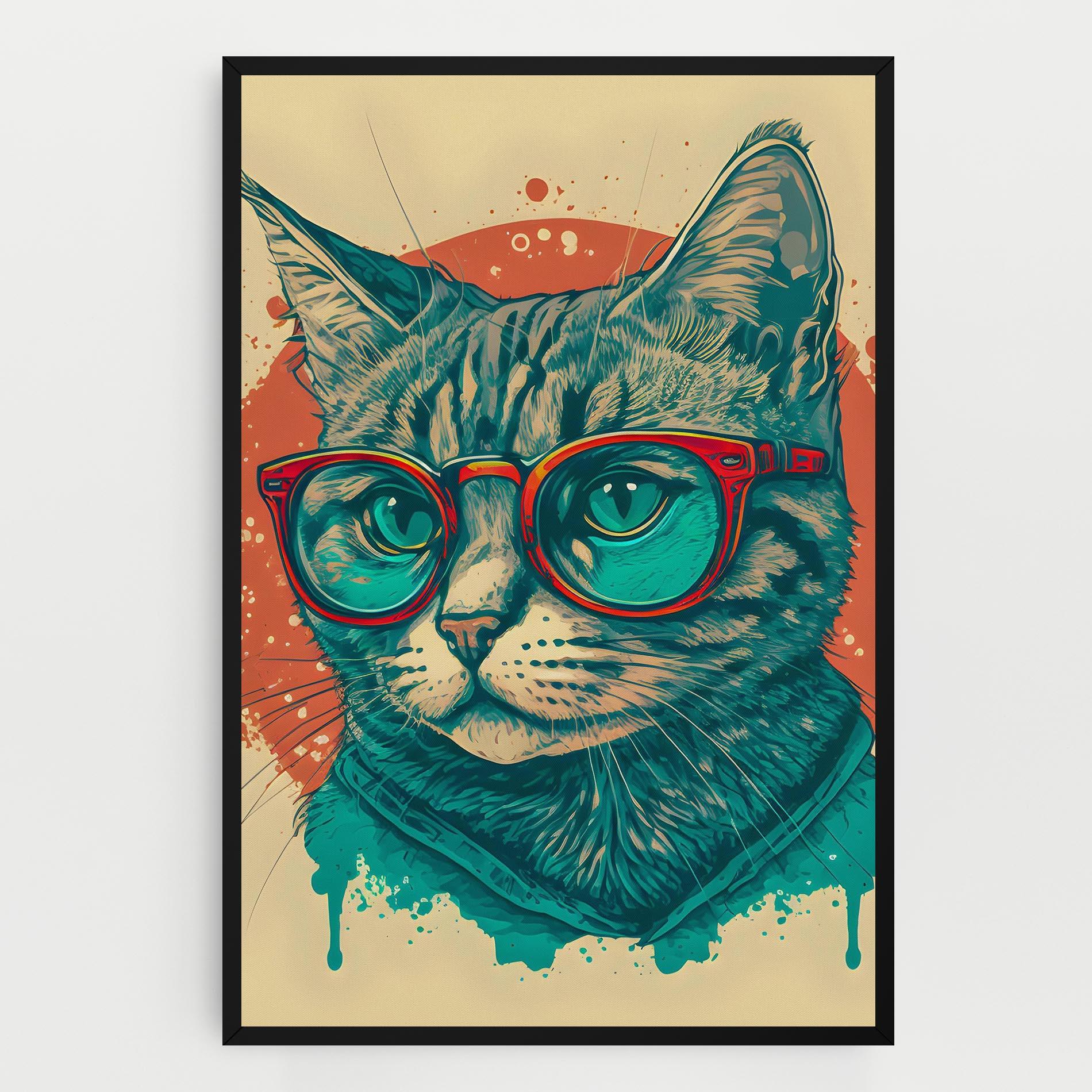 Tablou Canvas Red Glasses Cat mockup 0