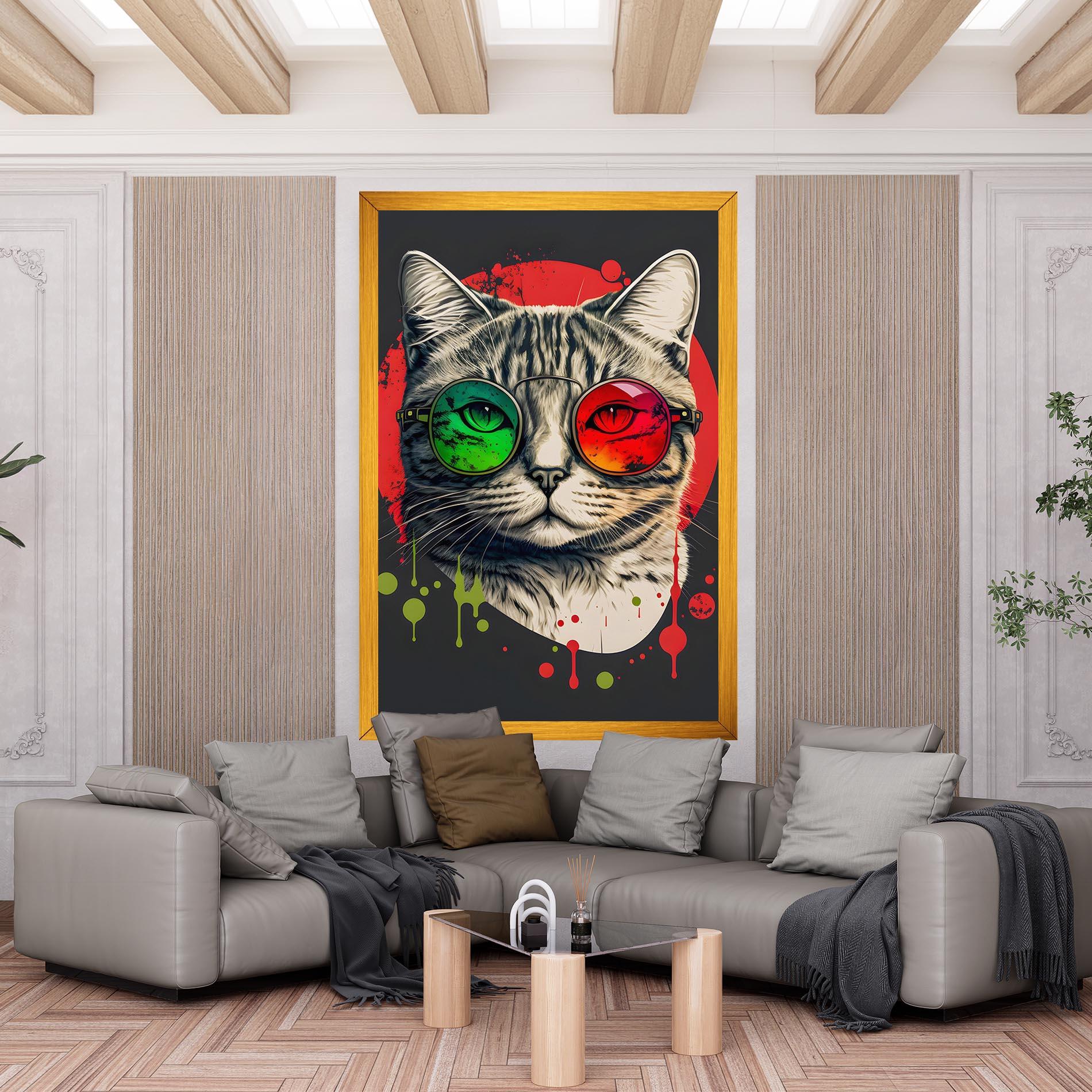 Tablou Canvas Green Red Glasses Cat mockup 6
