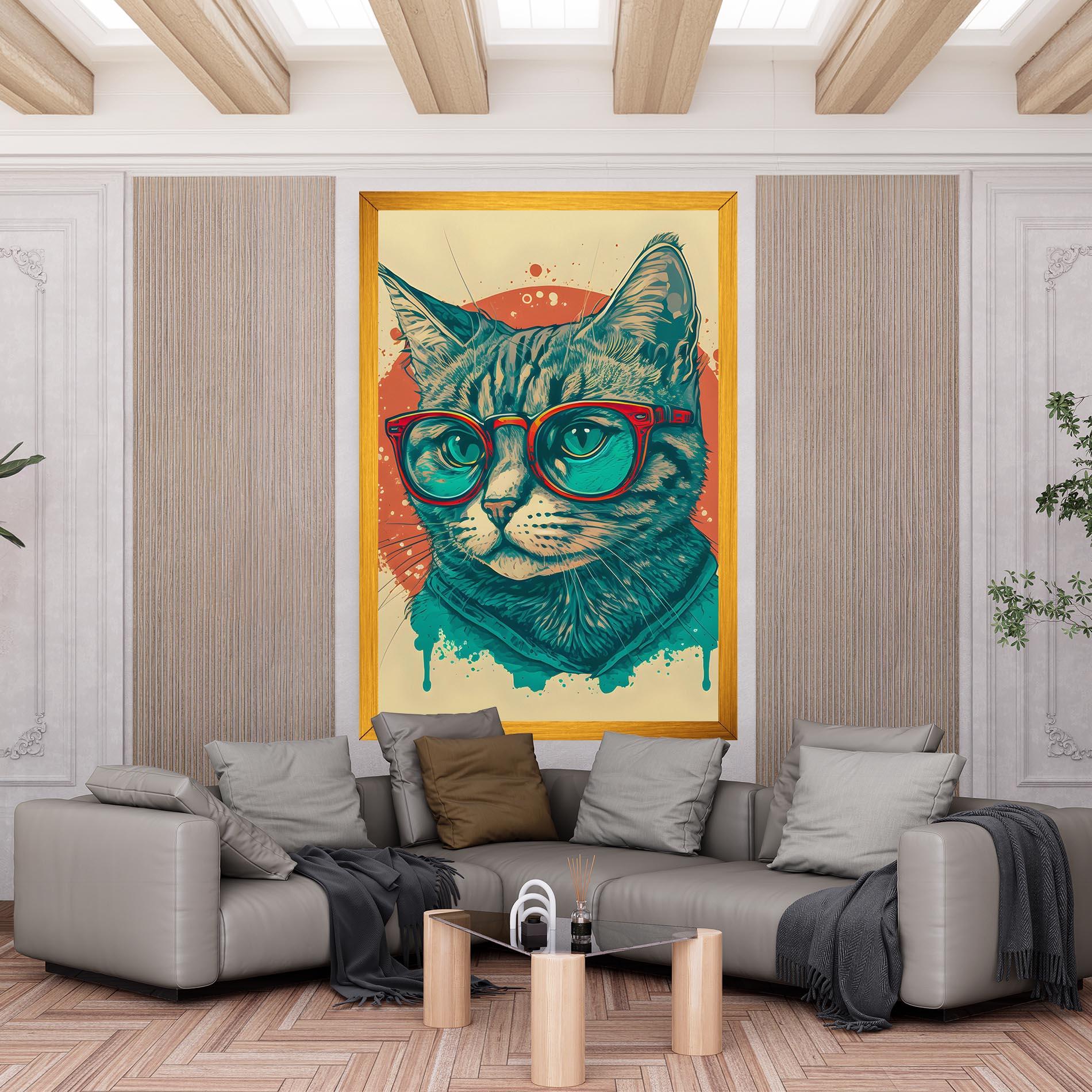 Tablou Canvas Red Glasses Cat mockup 6