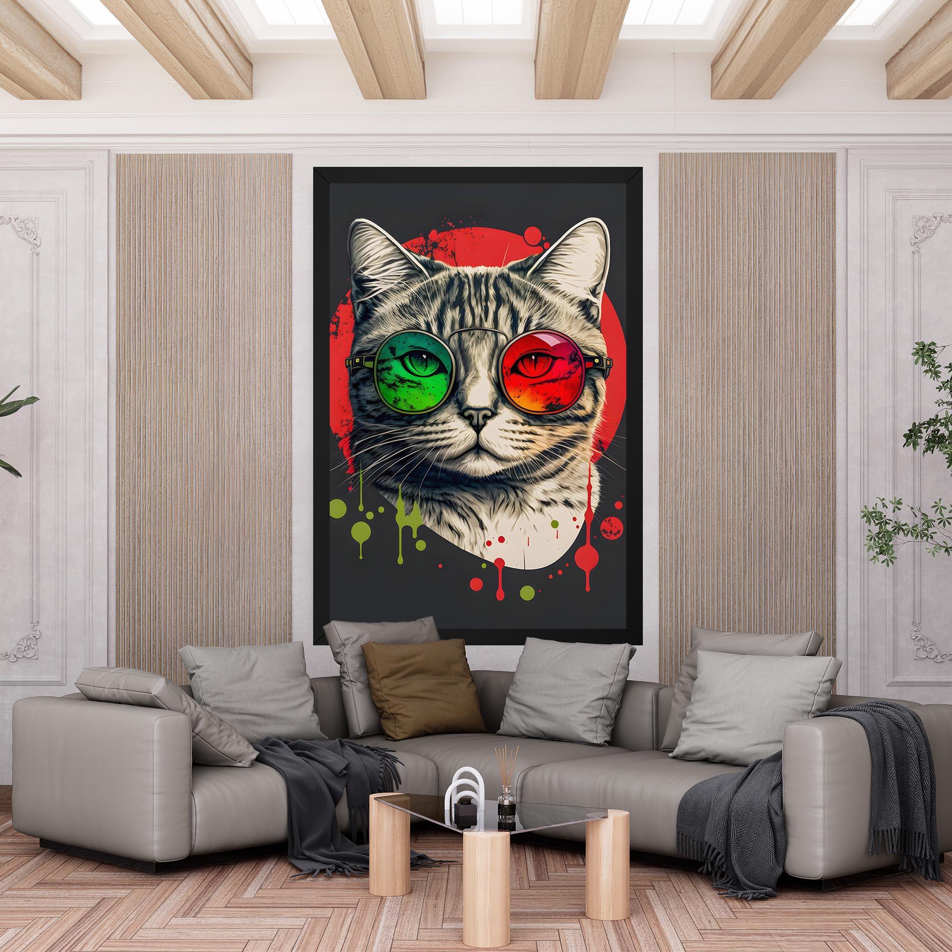 Tablou Canvas Green Red Glasses Cat mockup 6