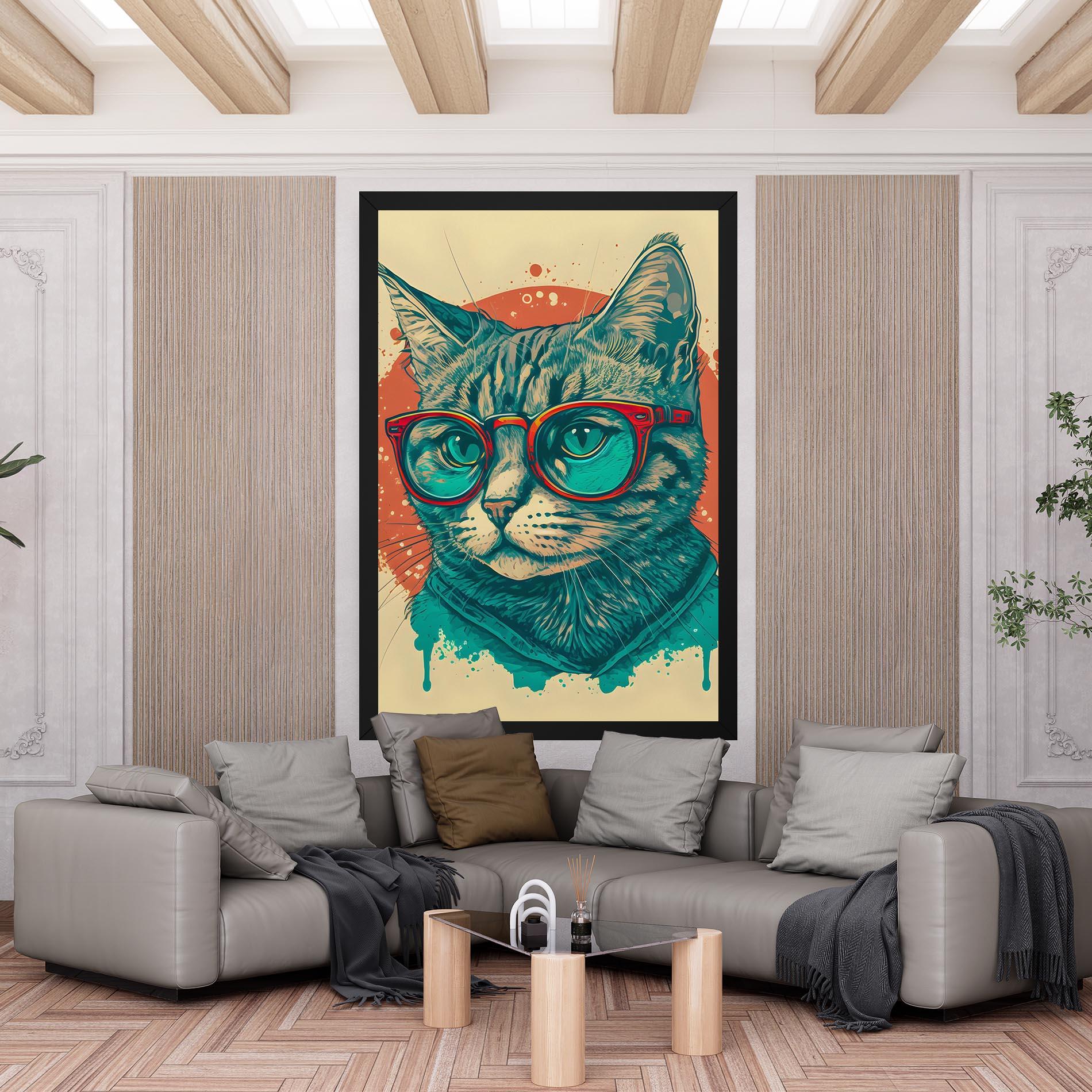 Tablou Canvas Red Glasses Cat mockup 6