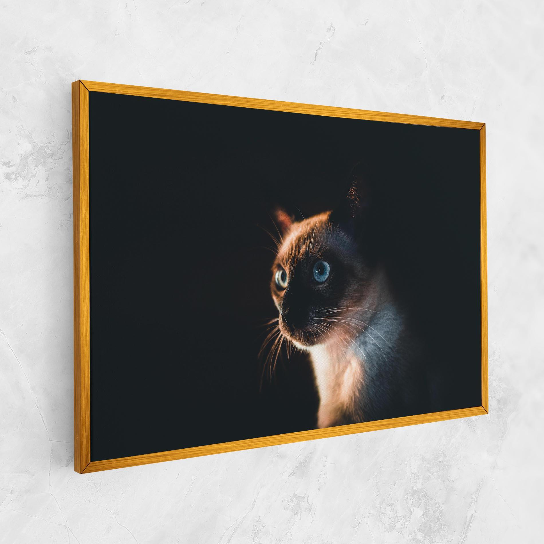Tablou Canvas Blue Eyes Cat In Dark mockup 1