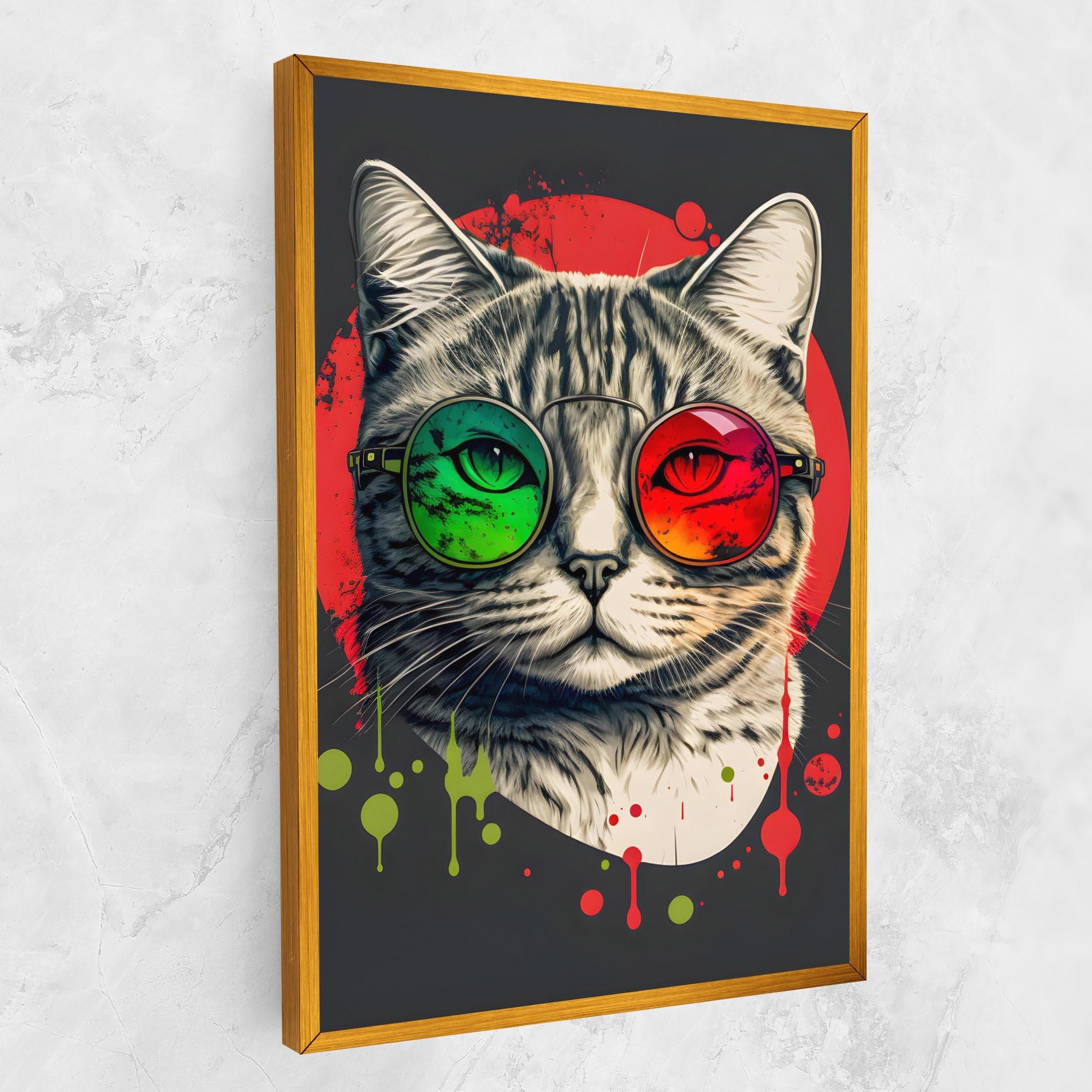 Tablou Canvas Green Red Glasses Cat mockup 1