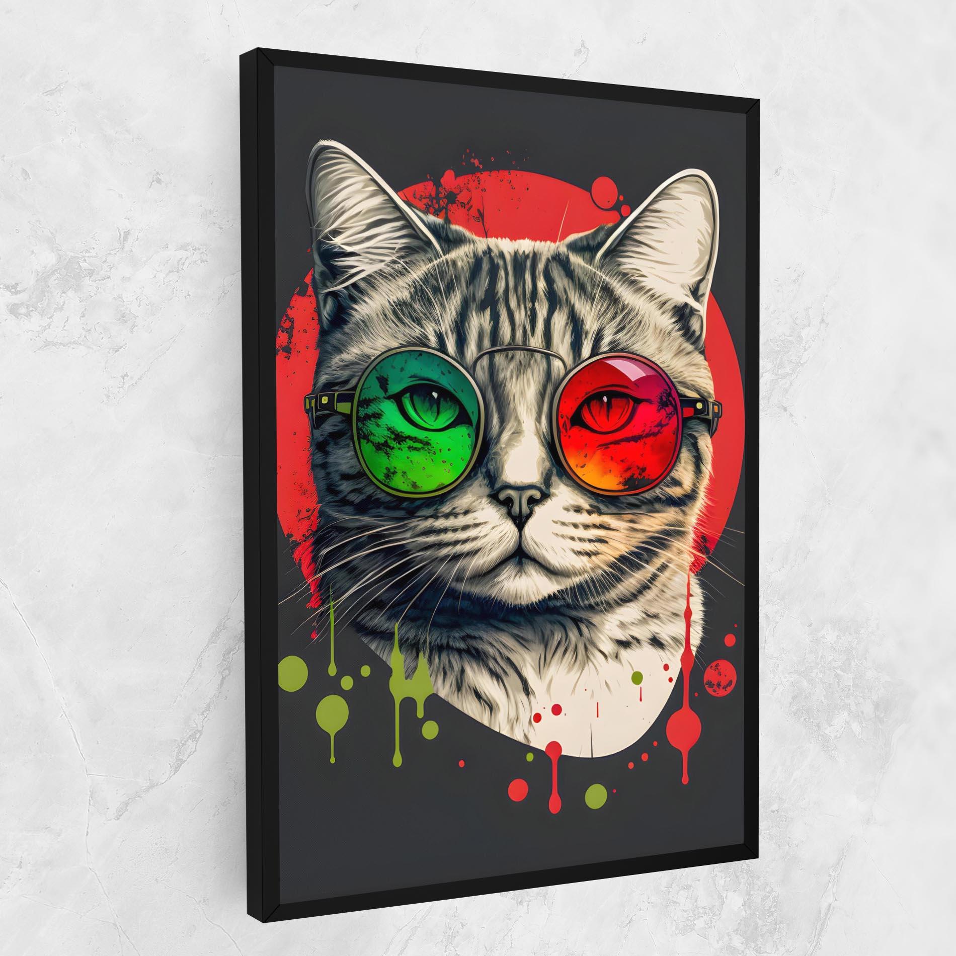 Tablou Canvas Green Red Glasses Cat mockup 1