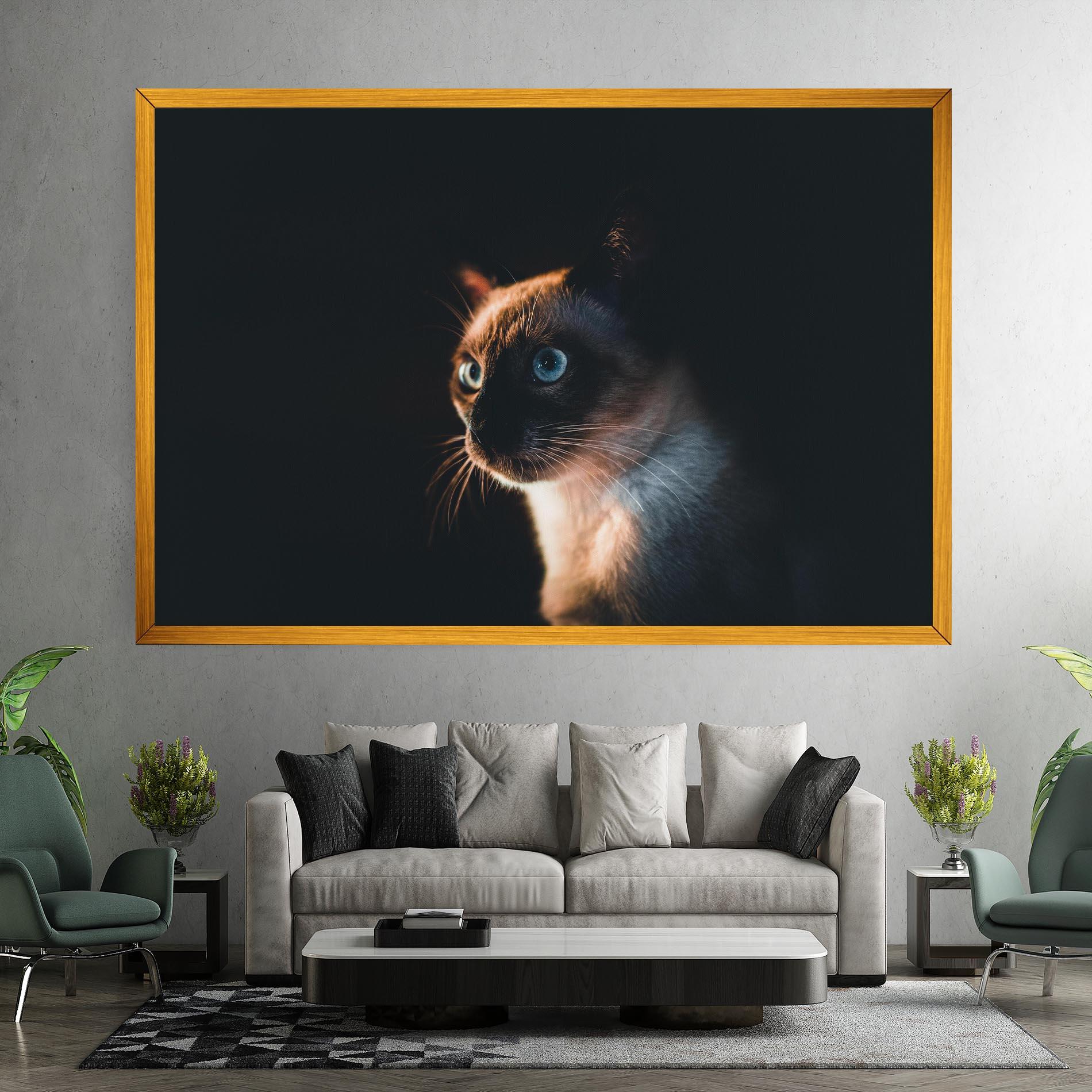 Tablou Canvas Blue Eyes Cat In Dark mockup 7